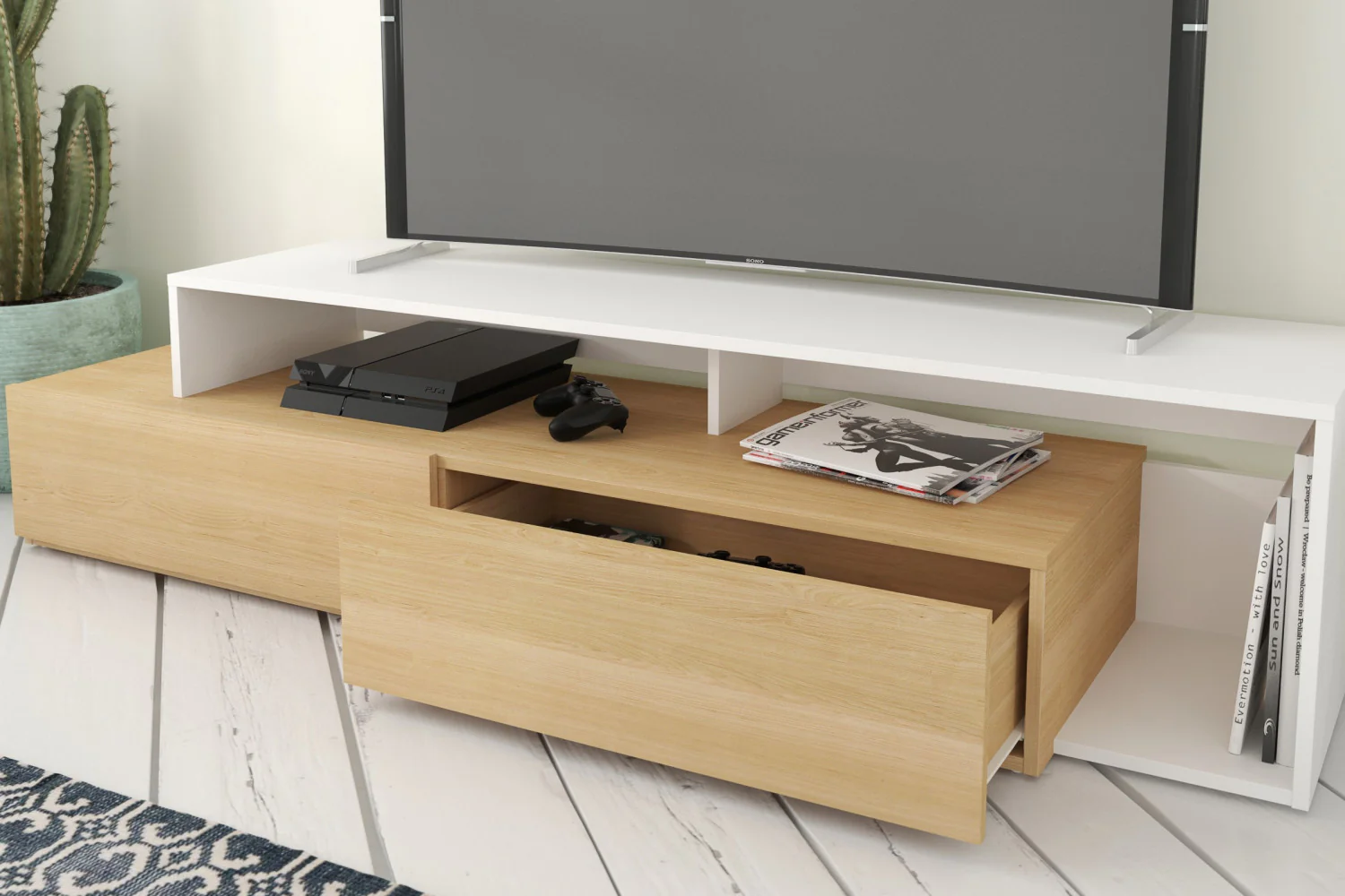 Nordika Tonik 72" TV Stand - Natural Maple/White