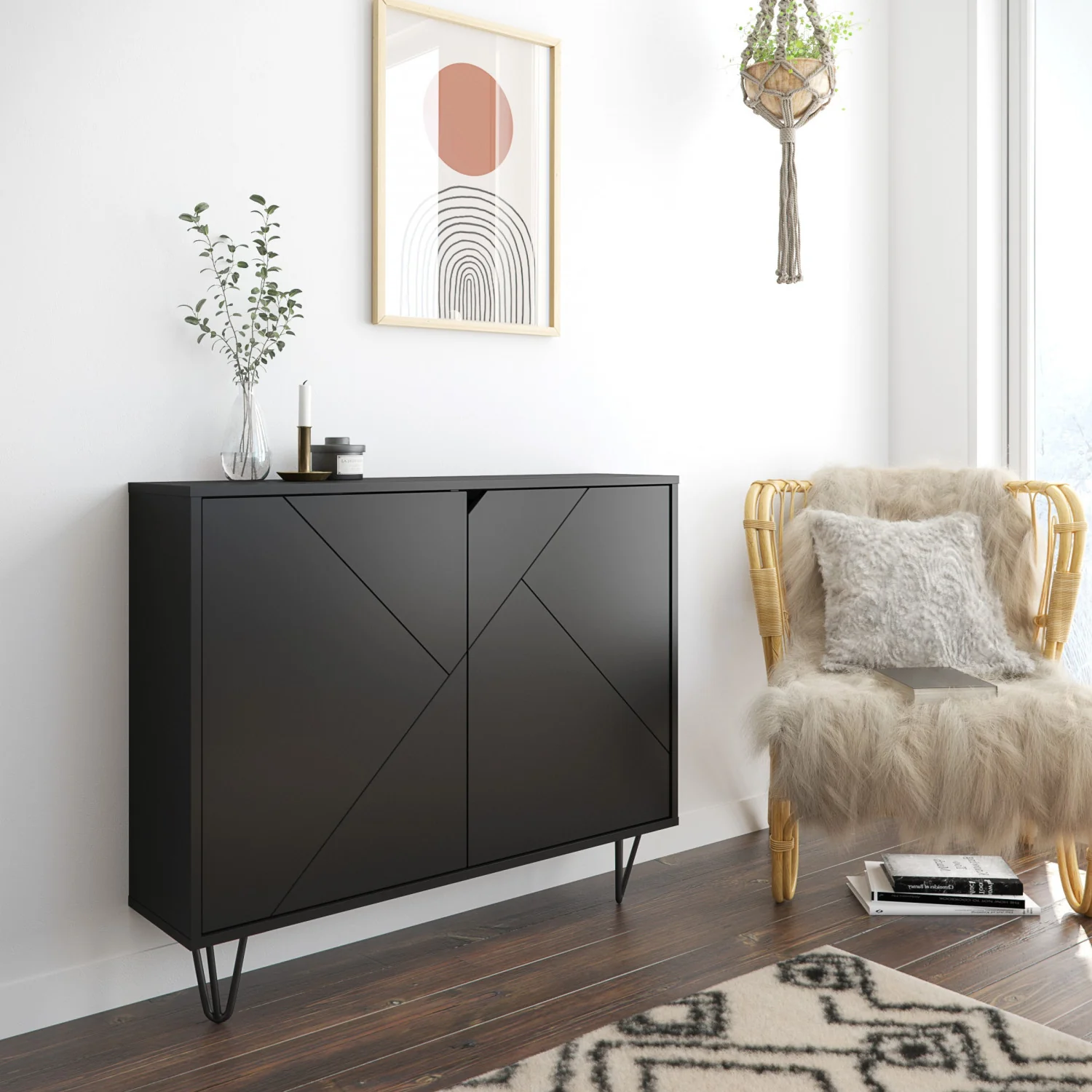 Nordika Slim 2-Door Accent Cabinet - Black