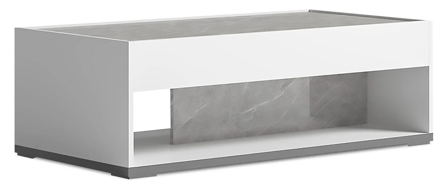 Marla 47.25" Modern Coffee Table with Shelf - White and Grey with Marble Look
