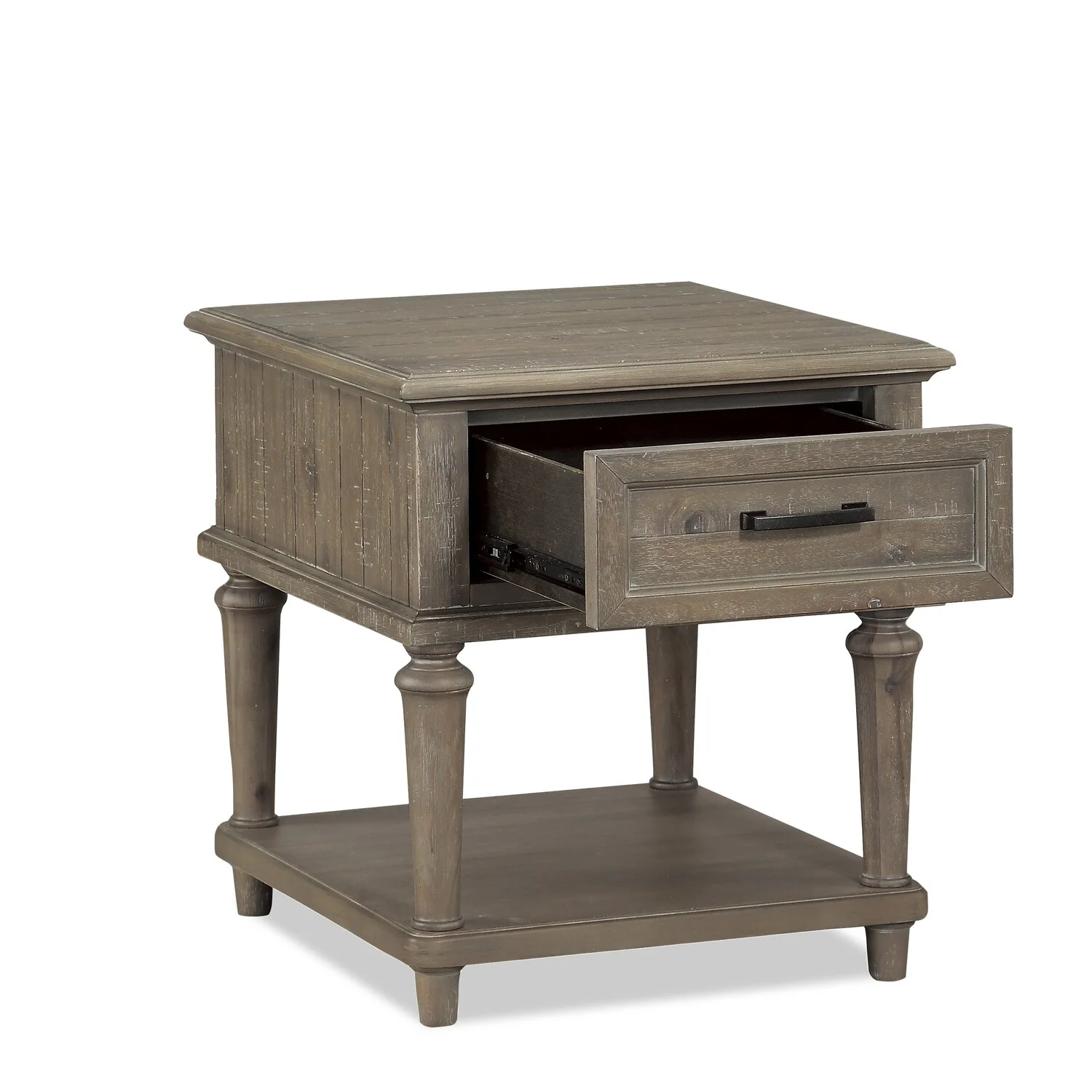 Winston 22" Rustic End Table with Storage and Shelf - Light Brown with Driftwood Finish