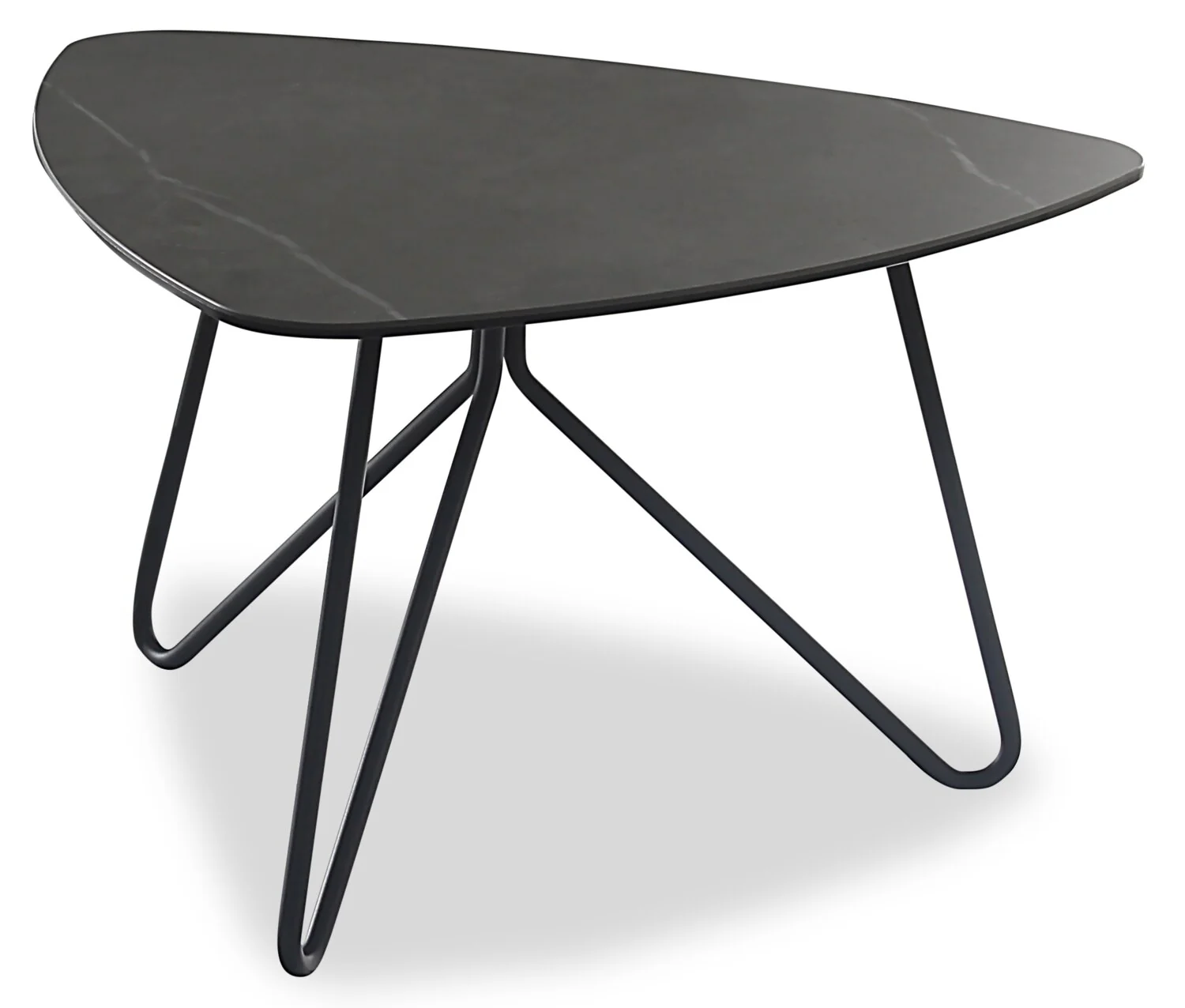 Hamilton 29.72" Modern Triangular End Table - Grey Marble Look Top with Black Metal Legs