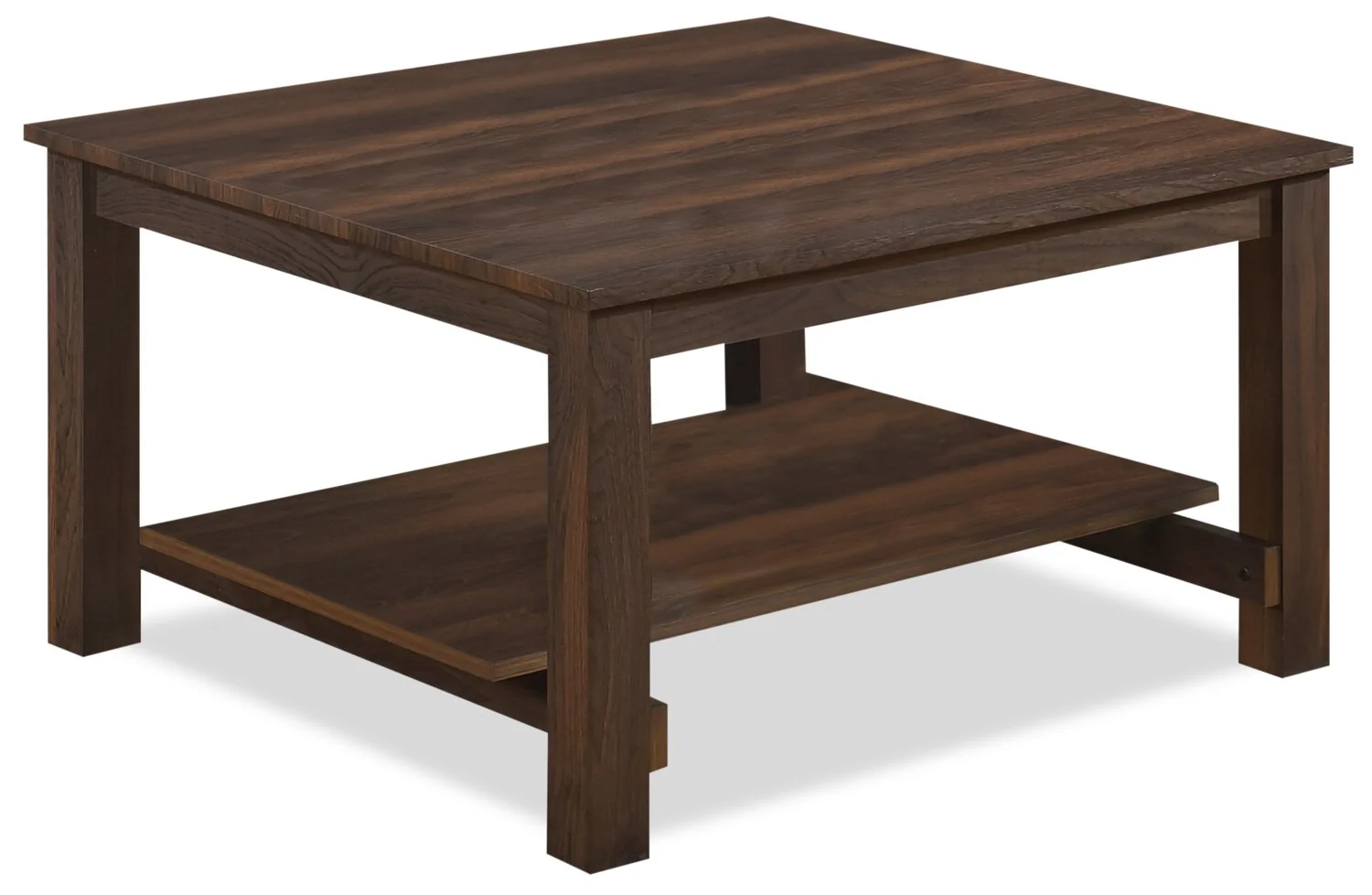 Jordi 31.5" Traditional Coffee Table with Shelf - Brown Walnut Finish Wood