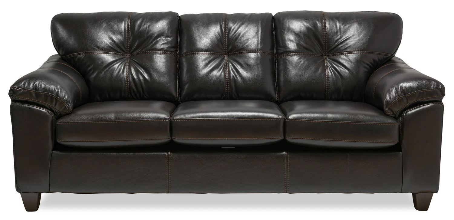Made in Canada Addison 86" Leather-Look Fabric Sofa with Removable Seat Cushion and Tufting - Blackberry Black