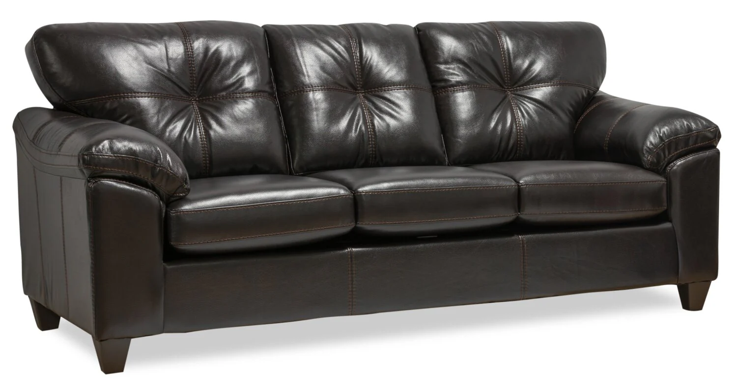Made in Canada Addison 86" Leather-Look Fabric Sofa with Removable Seat Cushion and Tufting - Blackberry Black