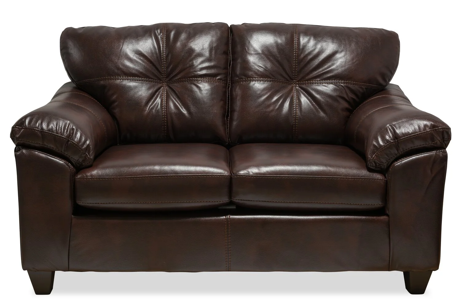 Made in Canada Addison 63" Leather-Look Fabric Loveseat with Removable Seat Cushions and Tufting - Brown