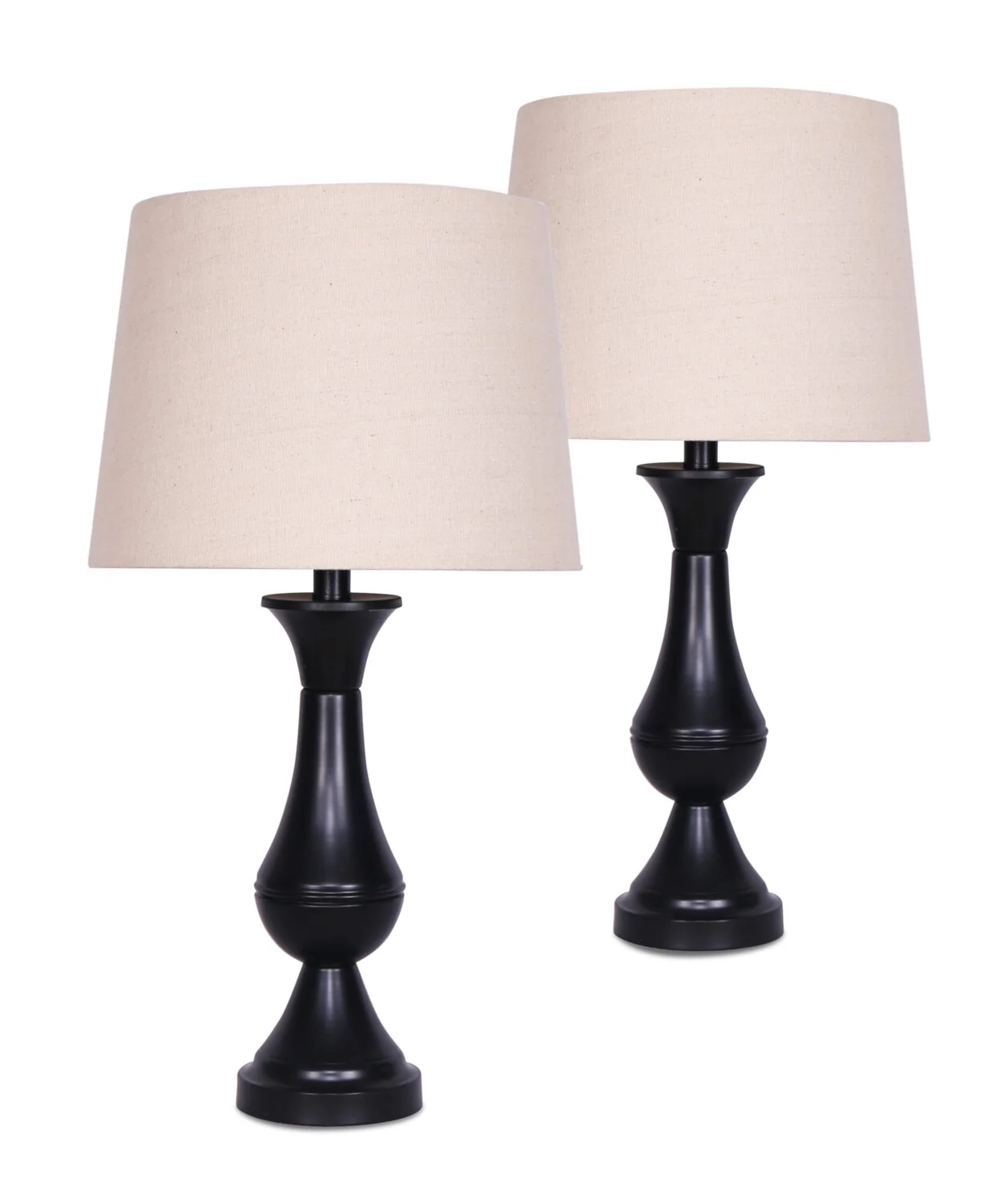 Grady 24" Matte Black 2-Piece Set, with Two Table Lamps and USB Charging