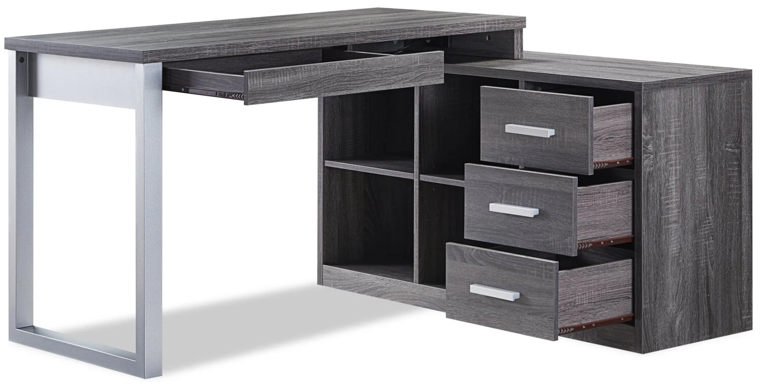 Owen 55" Reversible Corner Office Office Desk with 4-Drawers & Cubbies - Distressed Grey