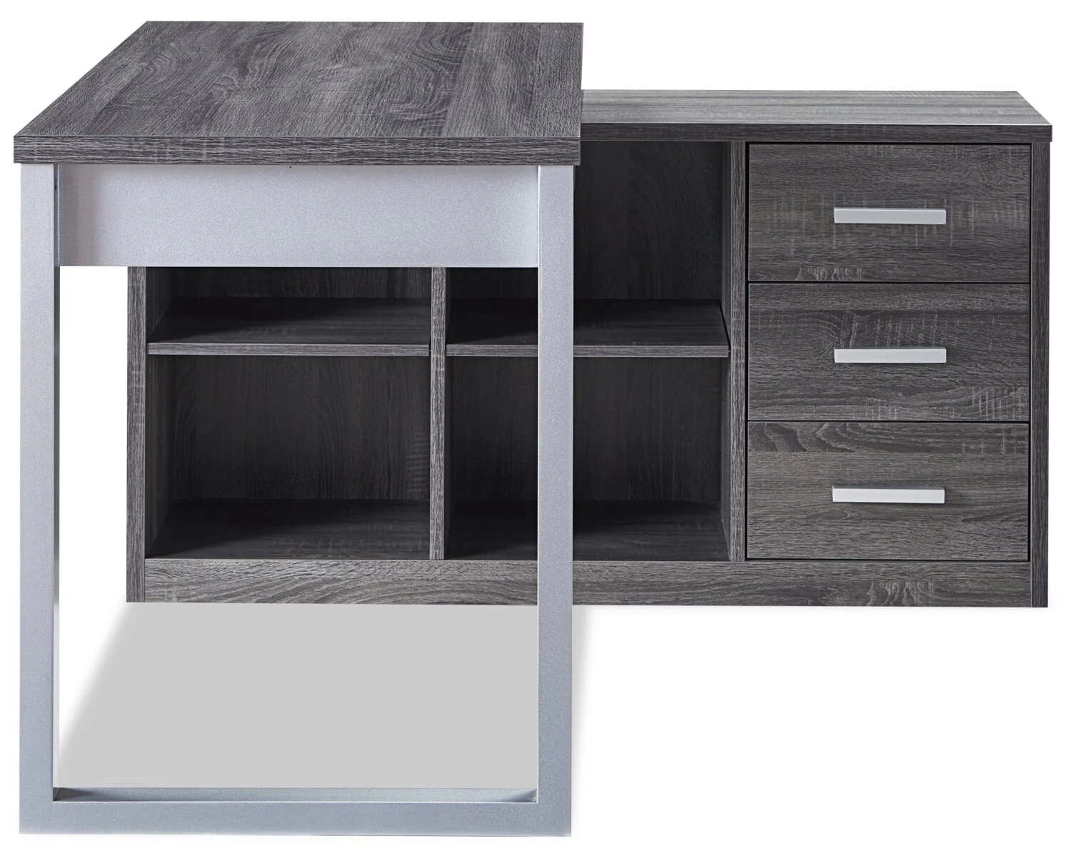 Owen 55" Reversible Corner Office Office Desk with 4-Drawers & Cubbies - Distressed Grey