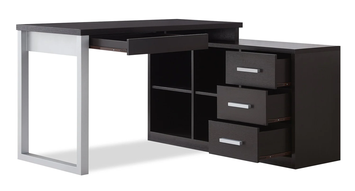 Owen 55" Reversible Corner Office Desk with 4-Drawers & Cubbies - Espresso