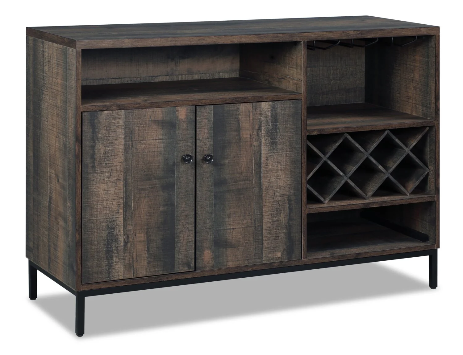 Amos Dining Server with Storage & Built-In Wine Rack, 45"W - Distressed Brown