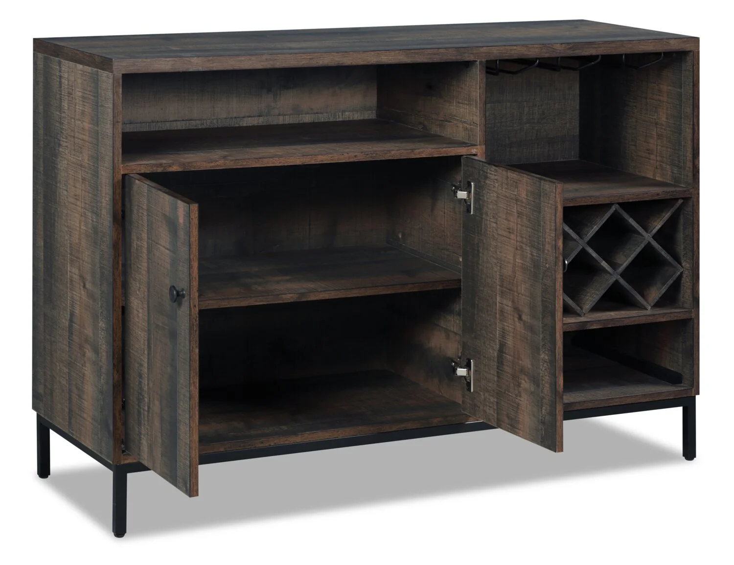 Amos Dining Server with Storage & Built-In Wine Rack, 45"W - Distressed Brown