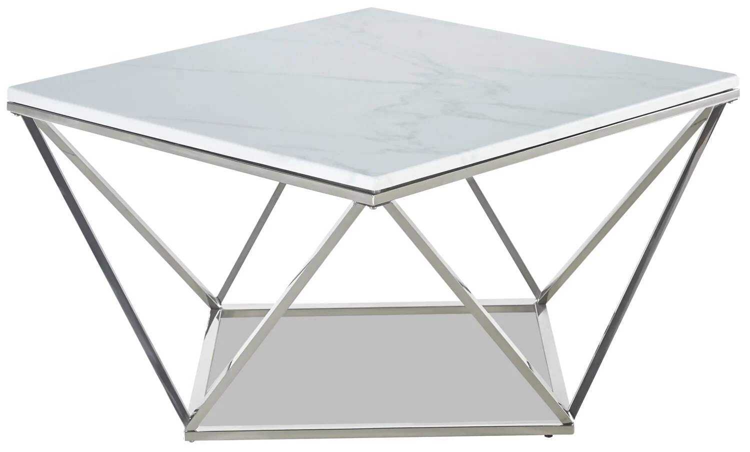 Amanda 31.5" Modern Square Coffee Table - White Marble Top with Chrome Metal Base