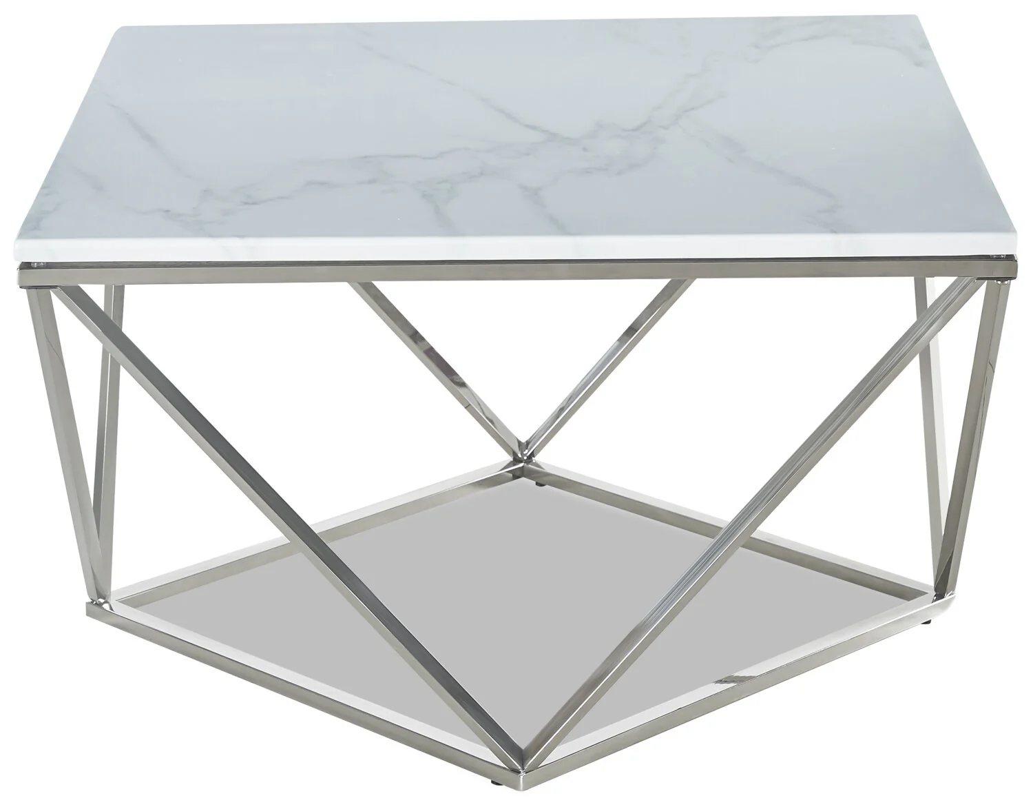 Amanda 31.5" Modern Square Coffee Table - White Marble Top with Chrome Metal Base