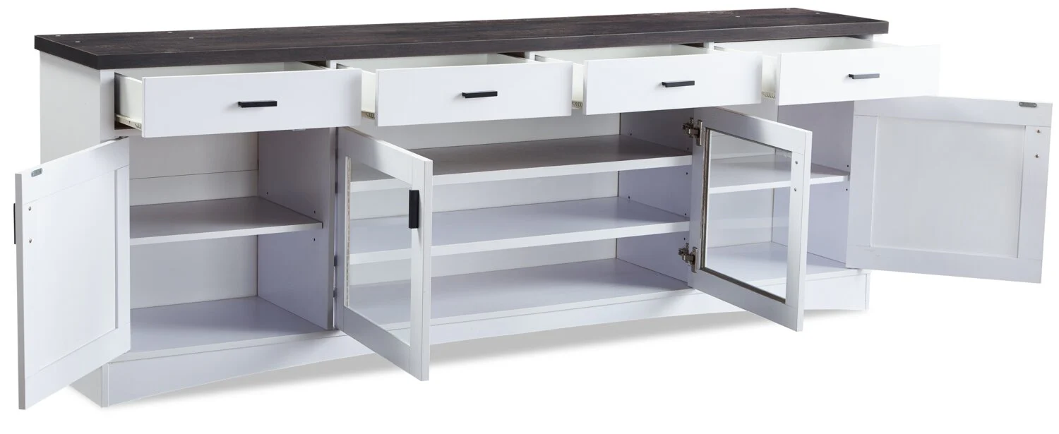 Emry 84" TV Stand with Storage and Cable Management for TVs up to 90"- White