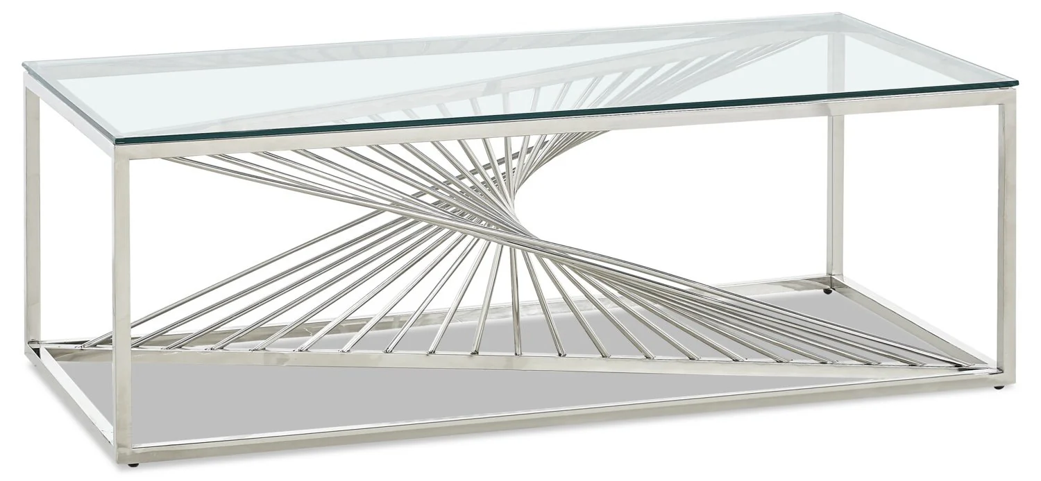 Andreas 47.25" Modern Glass Top Coffee Table - Silver with Chrome Metal Base