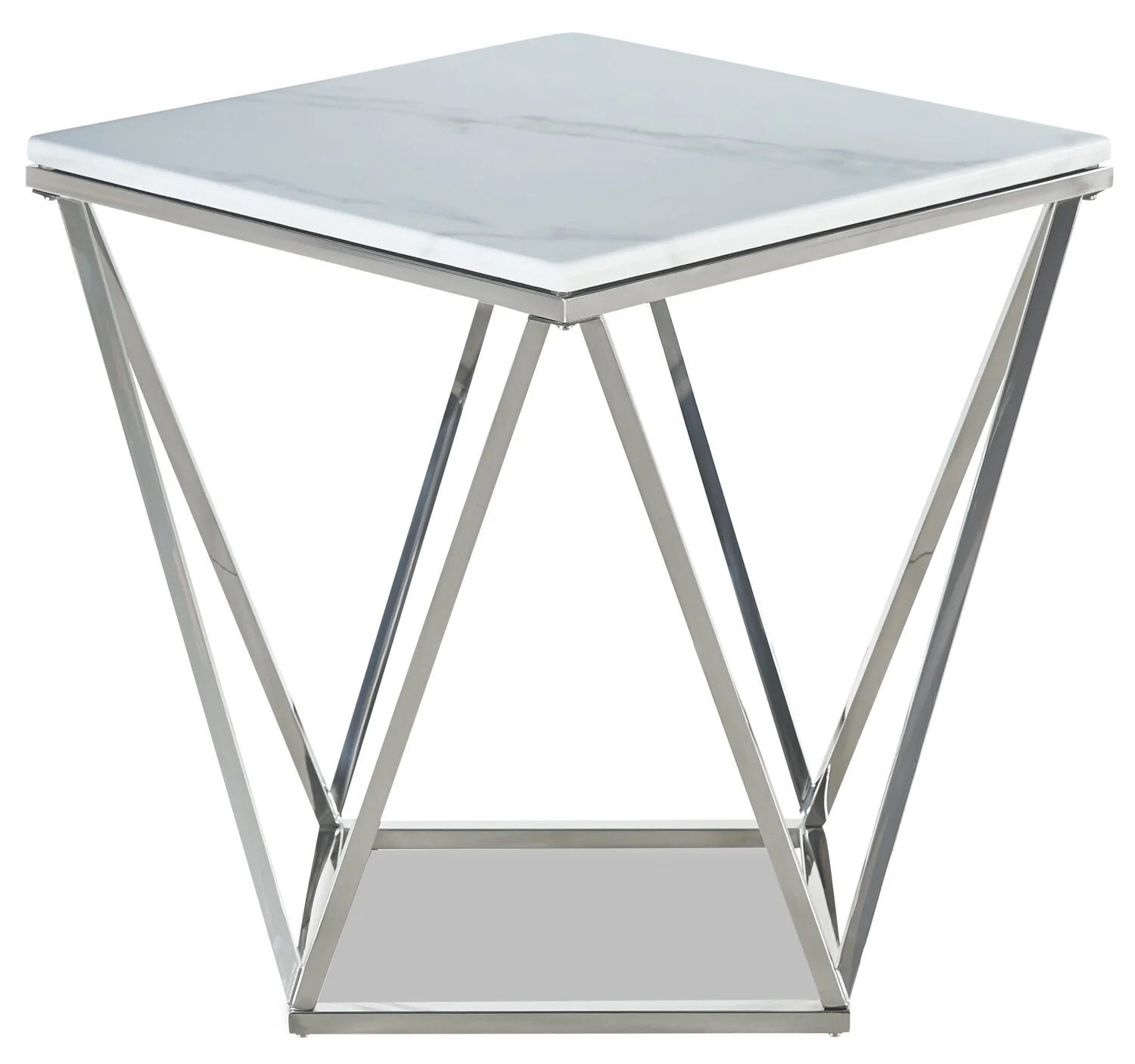 Amanda 21.5" Modern Square End Table - White Marble Top with Chrome Metal Base