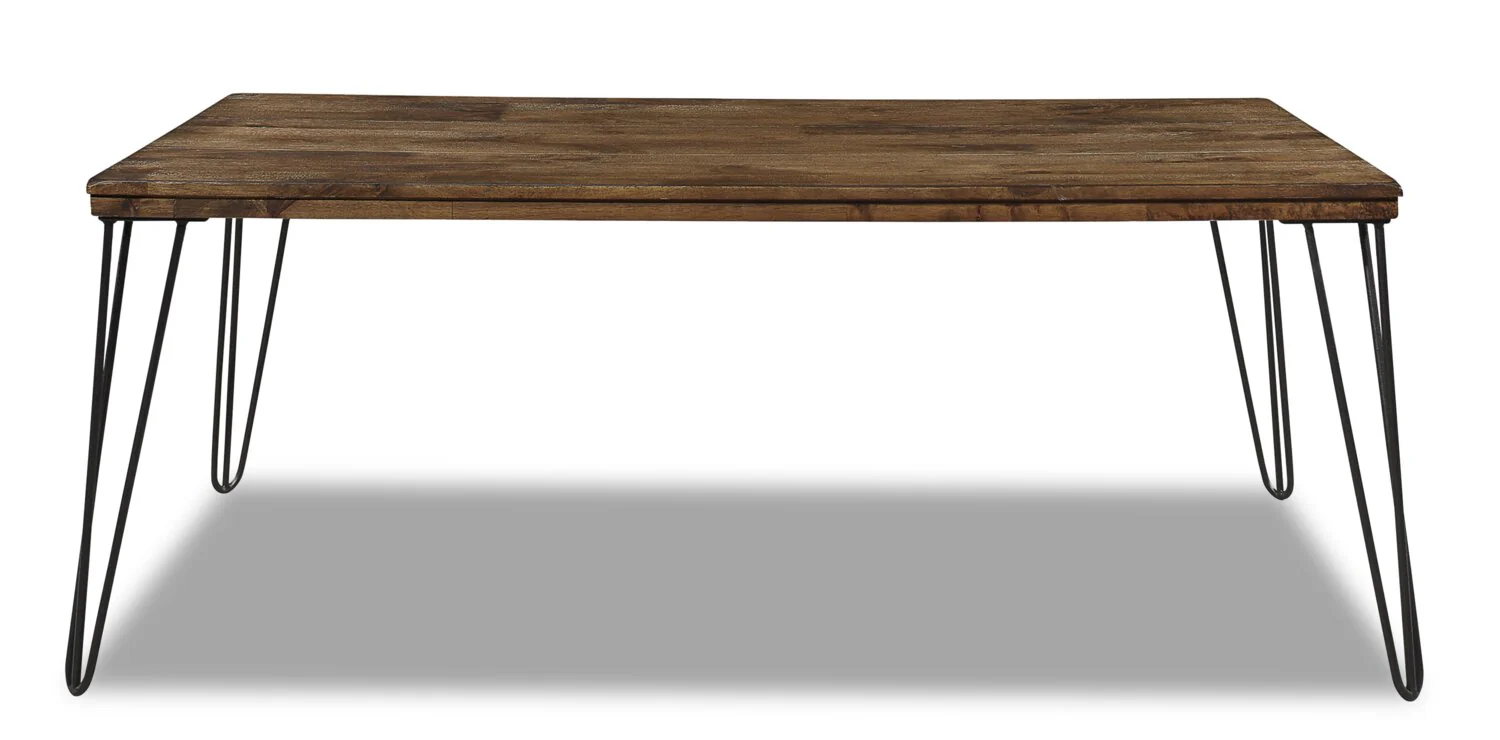 Woodland 23.4" Rustic Coffee Table - Brown Oak Finish with Metal Legs