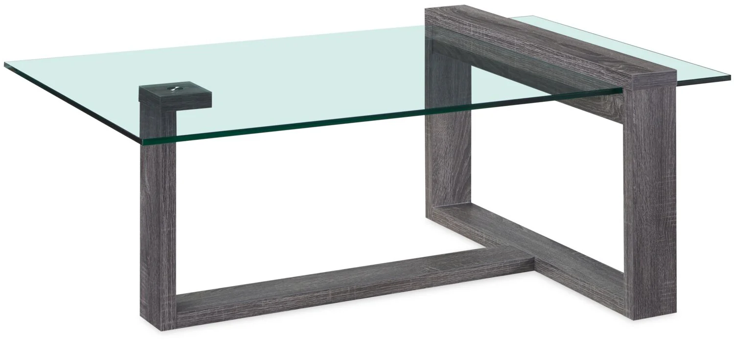 California 47.25" Modern Glass Top Coffee Table - Distressed Grey
