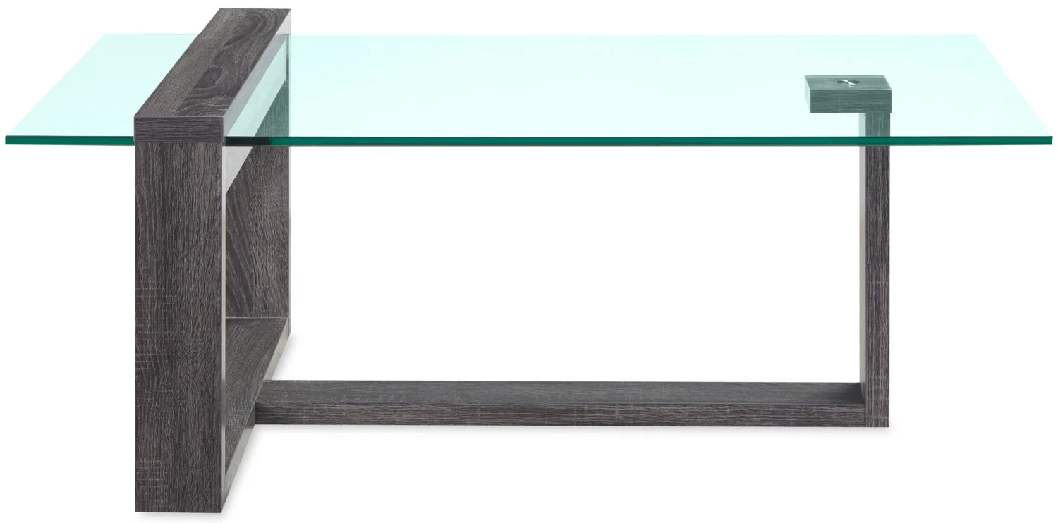 California 47.25" Modern Glass Top Coffee Table - Distressed Grey