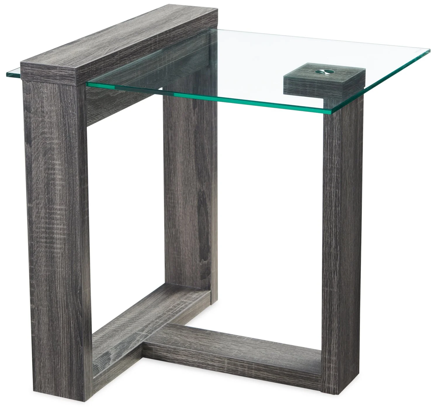 California 22" Modern Glass Top End Table - Distressed Grey