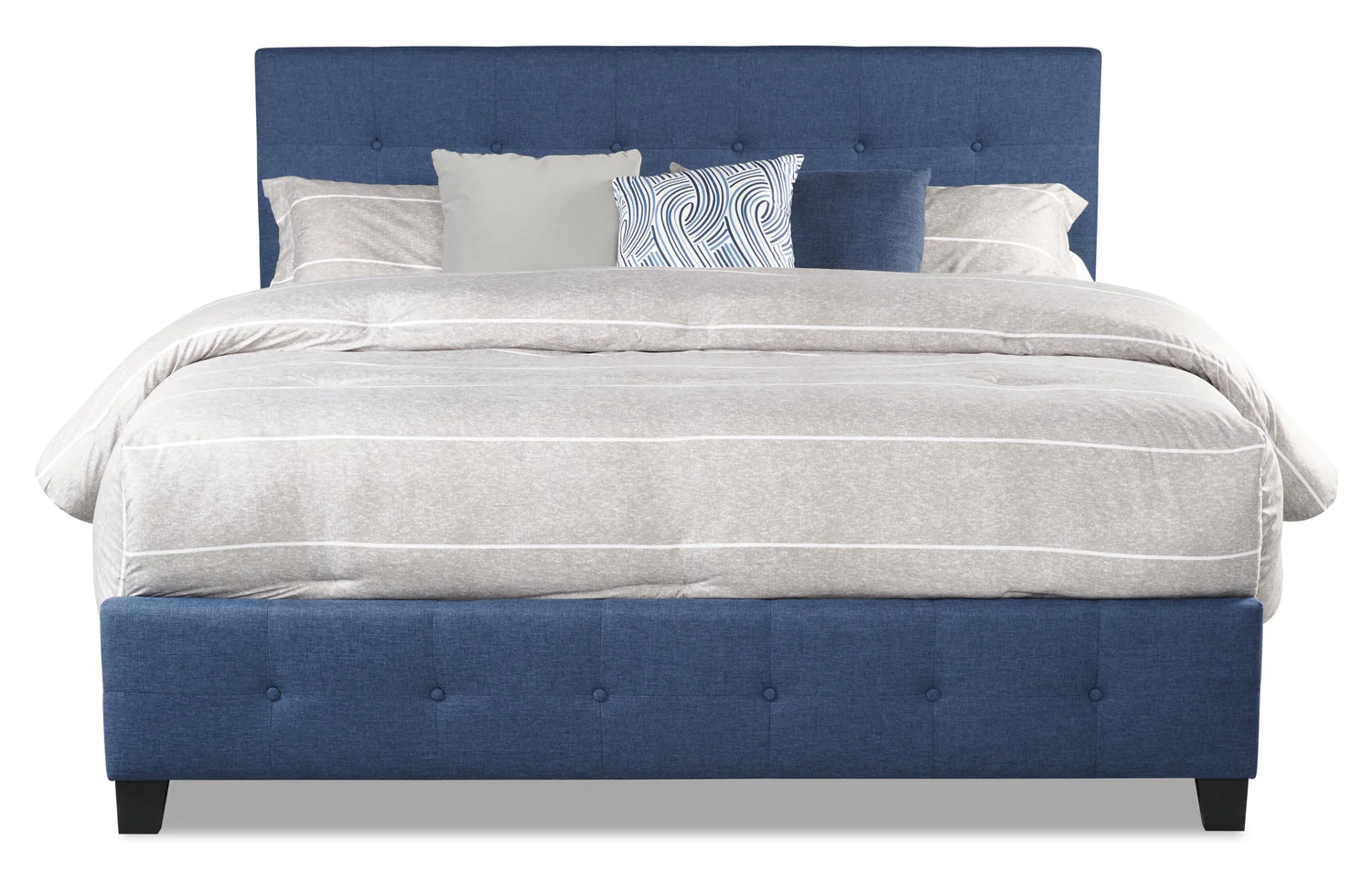 Page Upholstered Bed in Blue Linen-Look Fabric, Button Tufted - King Size