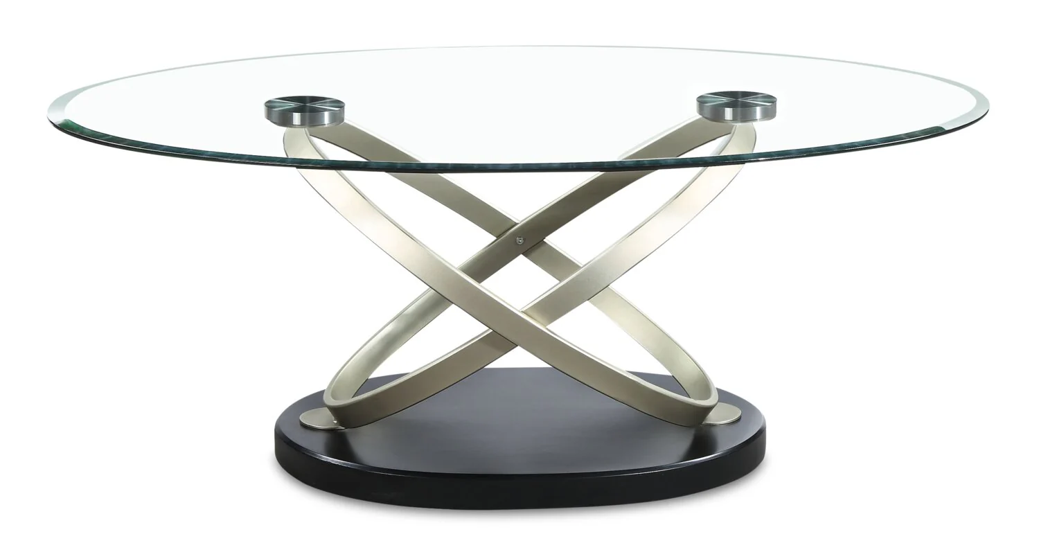 Vikki 48" Modern Oval Glass Top Coffee Table - Glass with Metal Base