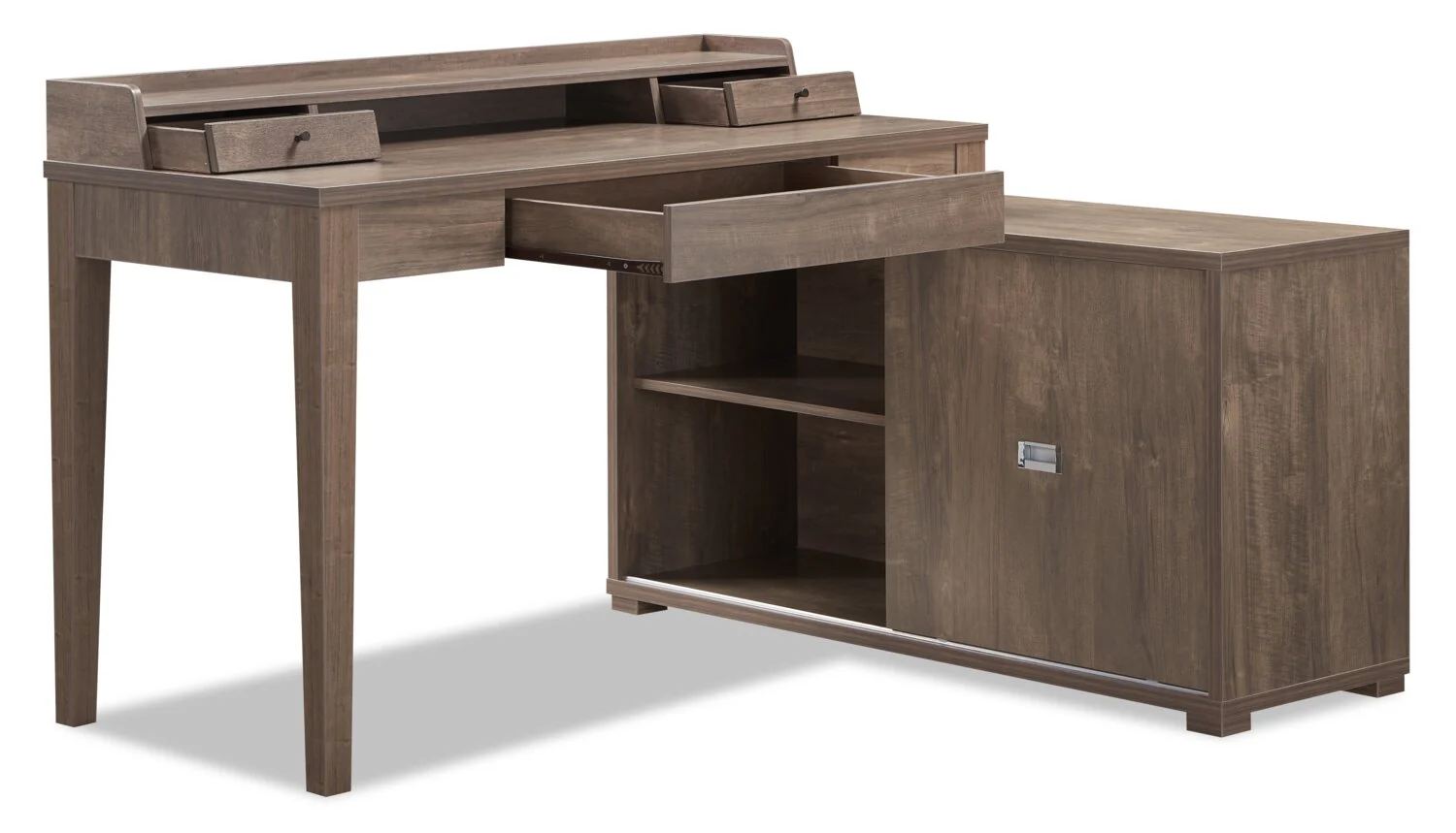 Jude 55" Reversible Office Desk with 3-Drawers & Cabinet- Hazelnut