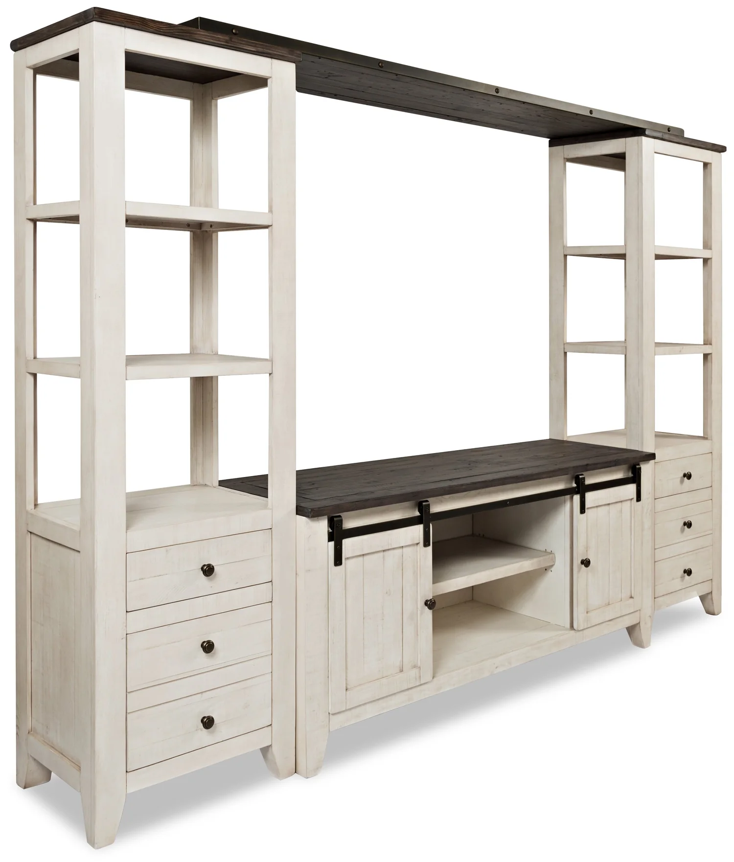 Madison 104" Rustic 4-Piece Entertainment Centre with Storage and Cable Management for TVs up to 65"- White