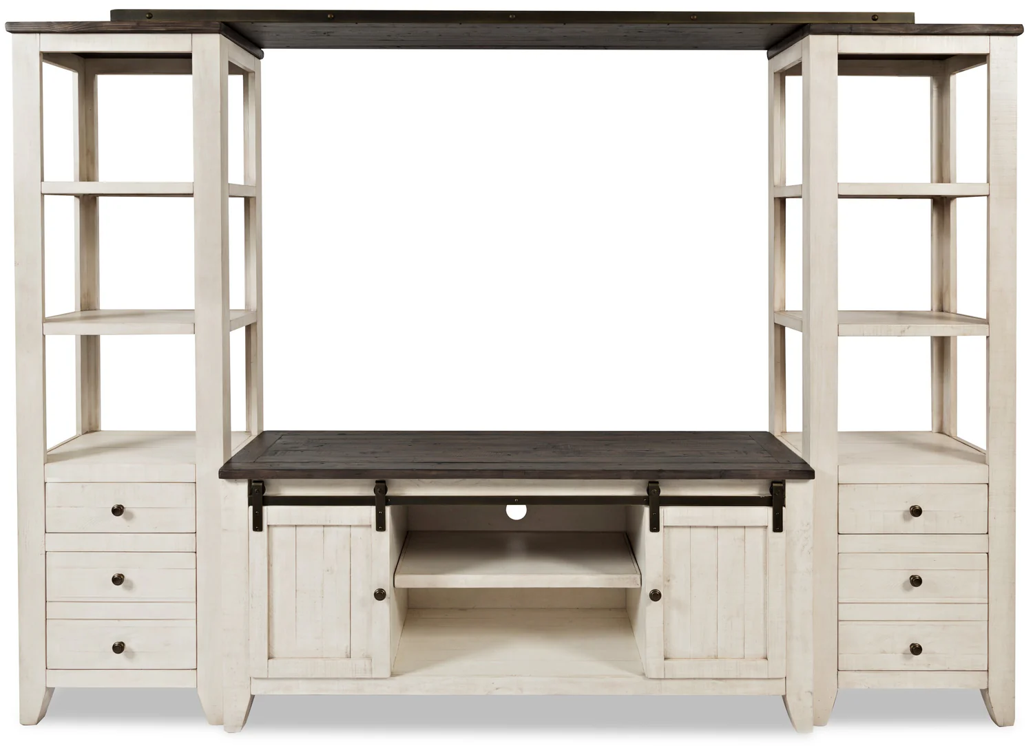 Madison 104" Rustic 4-Piece Entertainment Centre with Storage and Cable Management for TVs up to 65"- White