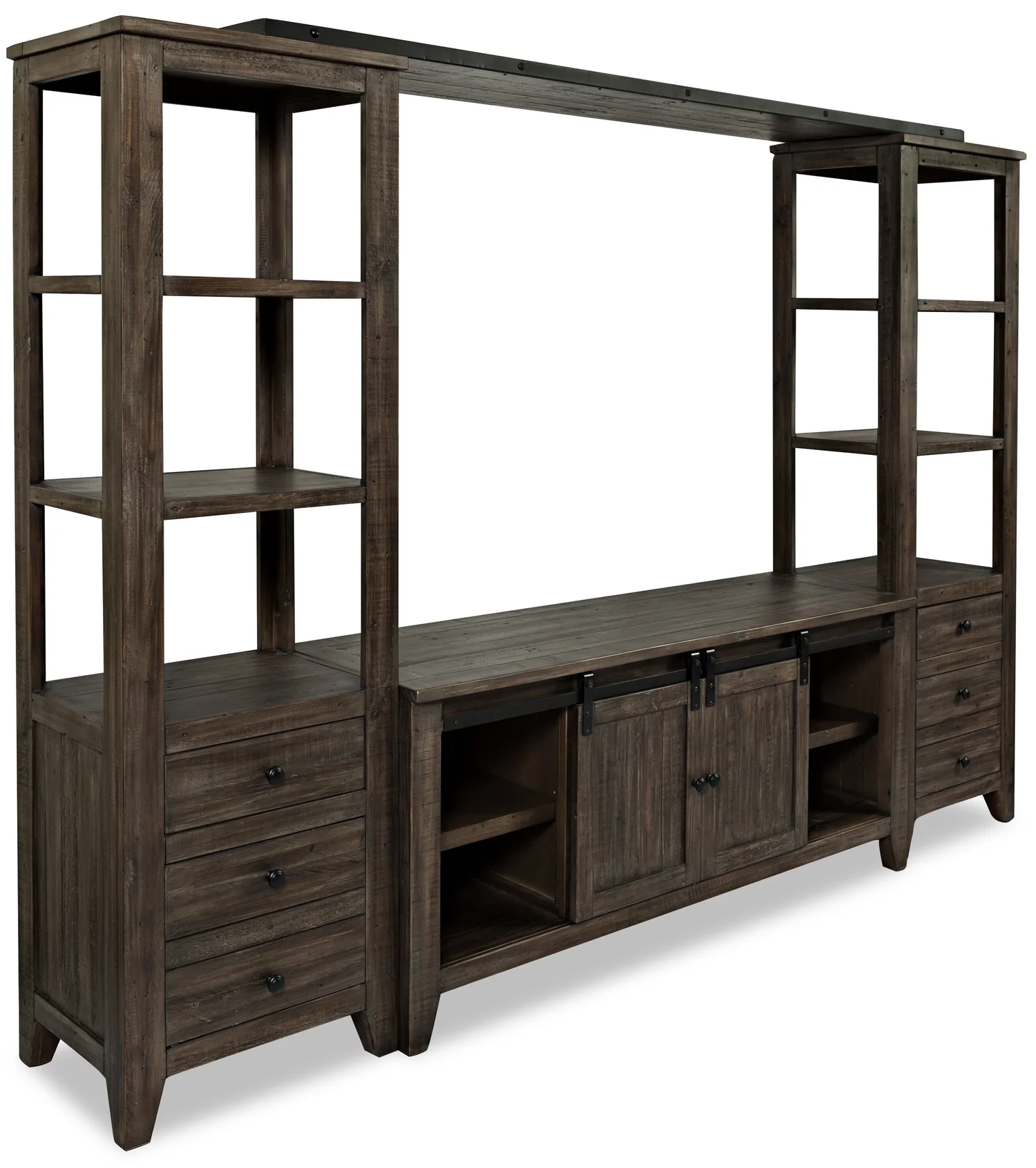 Madison 104" Rustic 4-Piece Wall Unit Entertainment Centre with Storage and Cable Management for TVs up to 65"- Brown