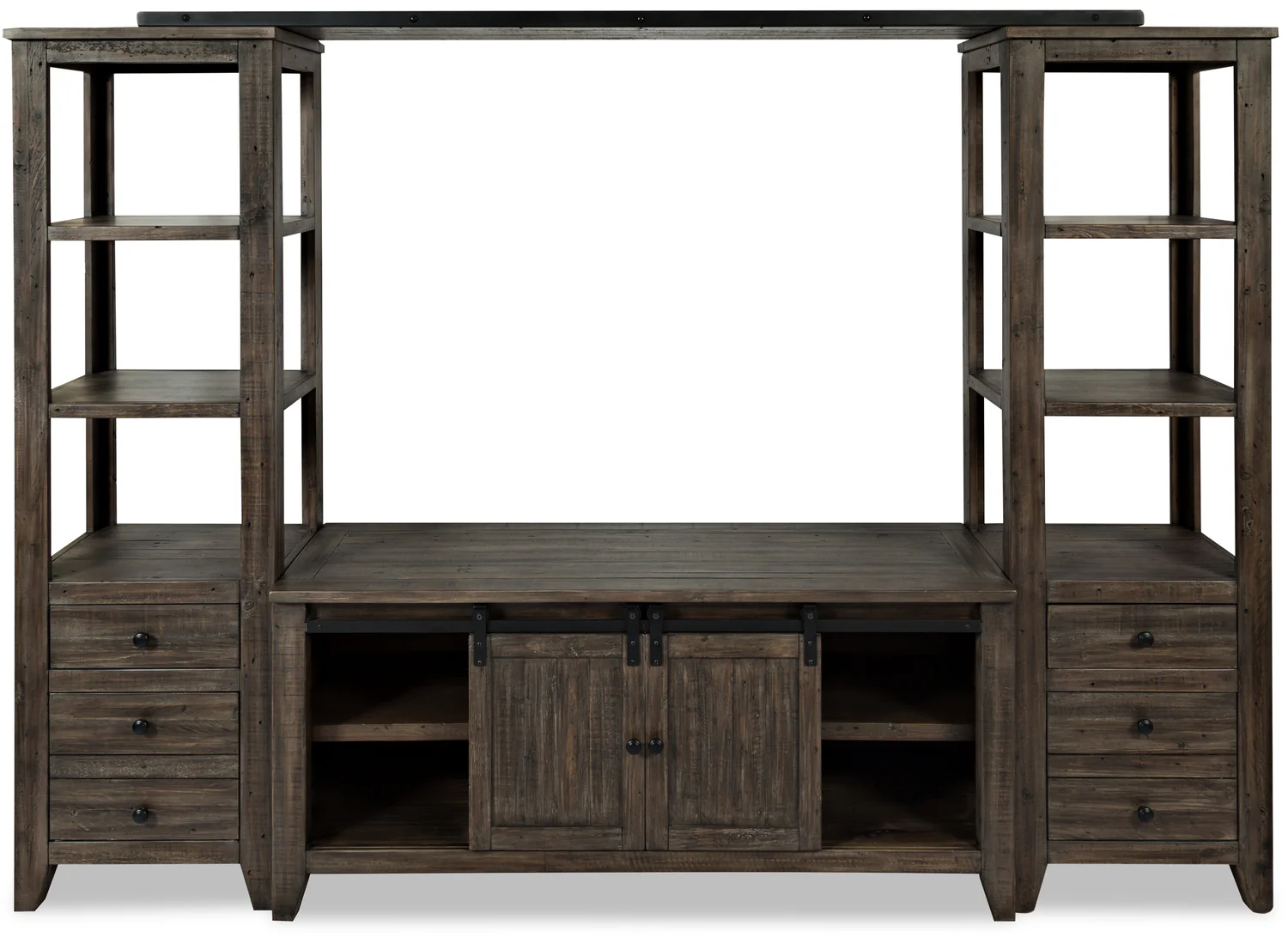 Madison 104" Rustic 4-Piece Wall Unit Entertainment Centre with Storage and Cable Management for TVs up to 65"- Brown