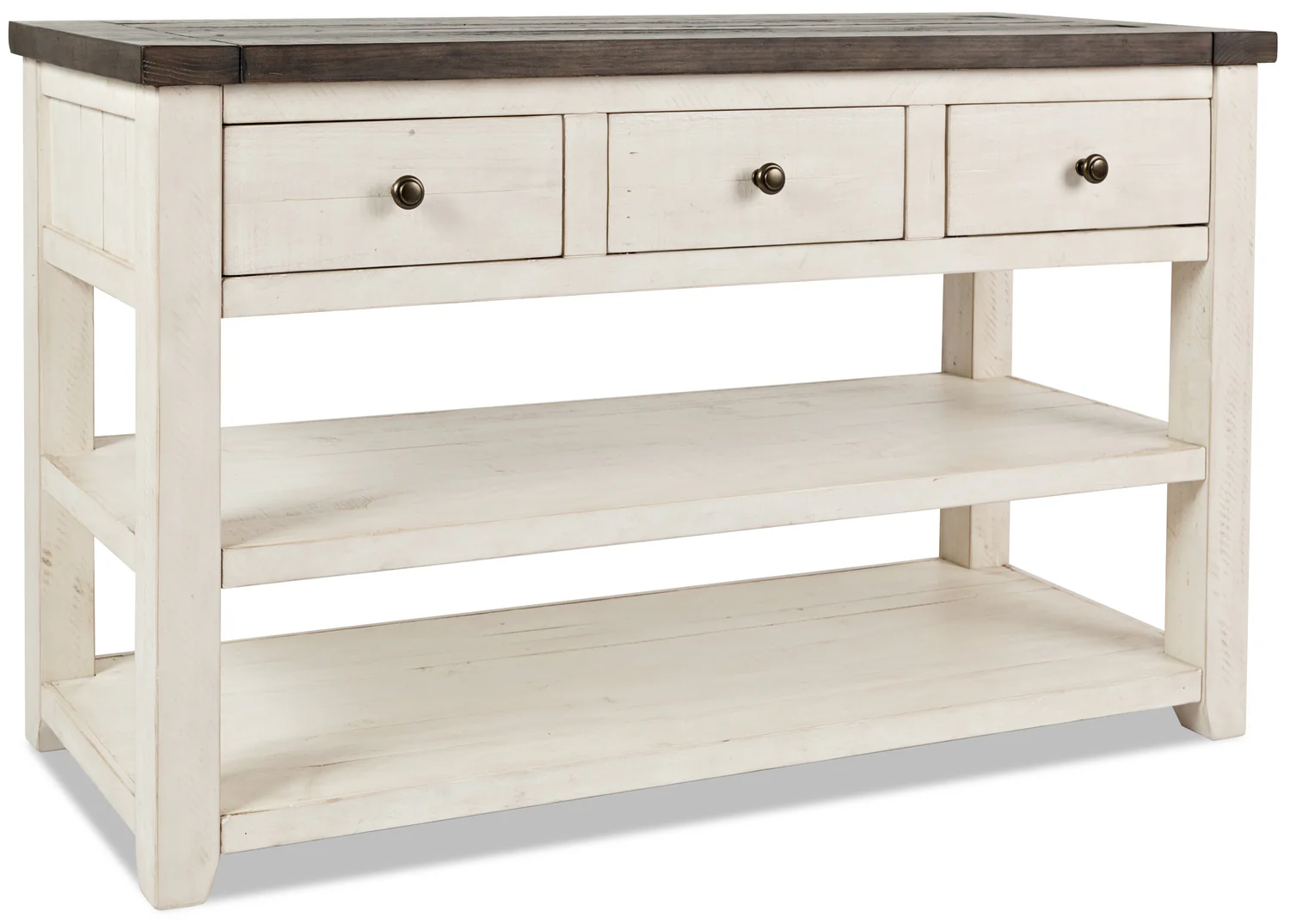 Madison 50" Rustic Sofa Table with Storage and Shelf - White Wood