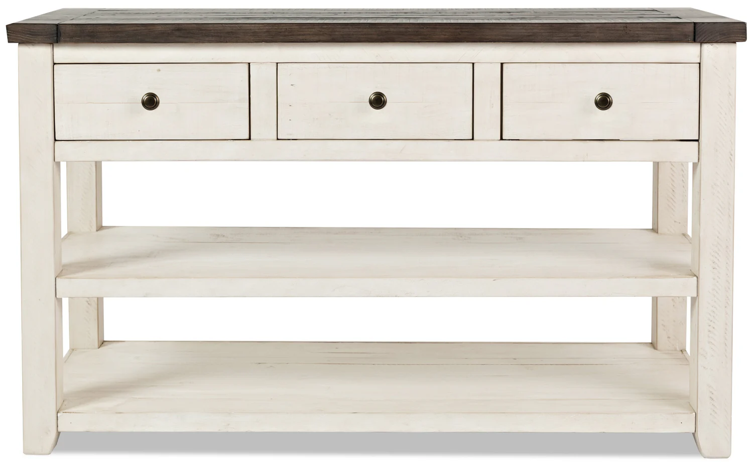 Madison 50" Rustic Sofa Table with Storage and Shelf - White Wood
