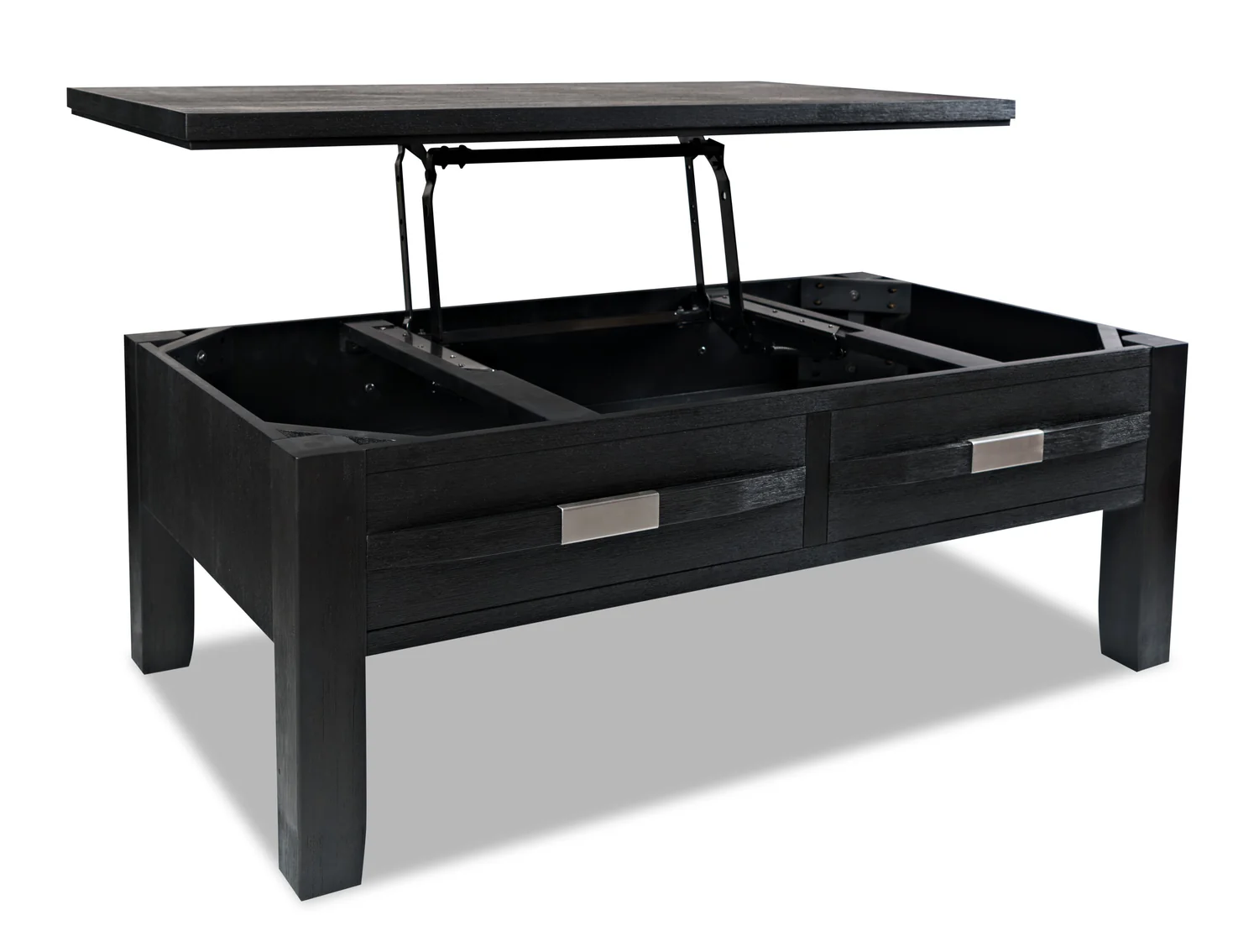 Bronx 48" Rustic Lift Top Coffee Table with Storage, Shelf and Casters - Charcoal Wood