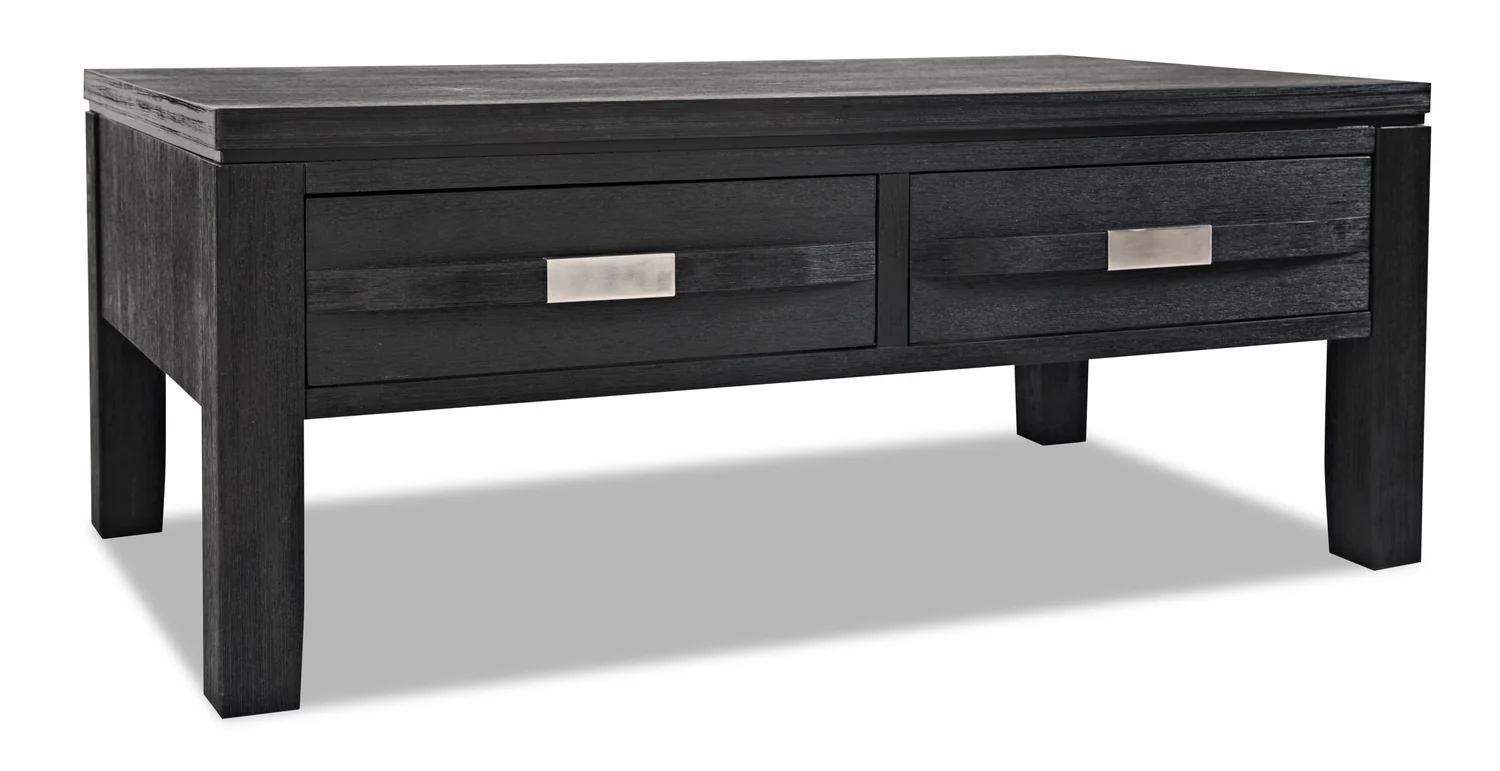 Bronx 48" Rustic Lift Top Coffee Table with Storage, Shelf and Casters - Charcoal Wood