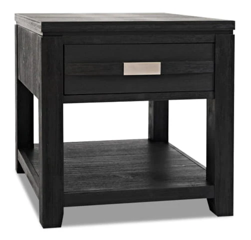 Bronx 24" Rustic End Table with Storage and Shelf - Charcoal Wood
