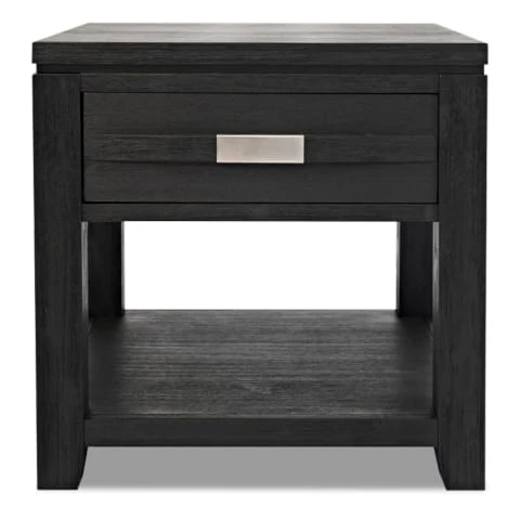 Bronx 24" Rustic End Table with Storage and Shelf - Charcoal Wood