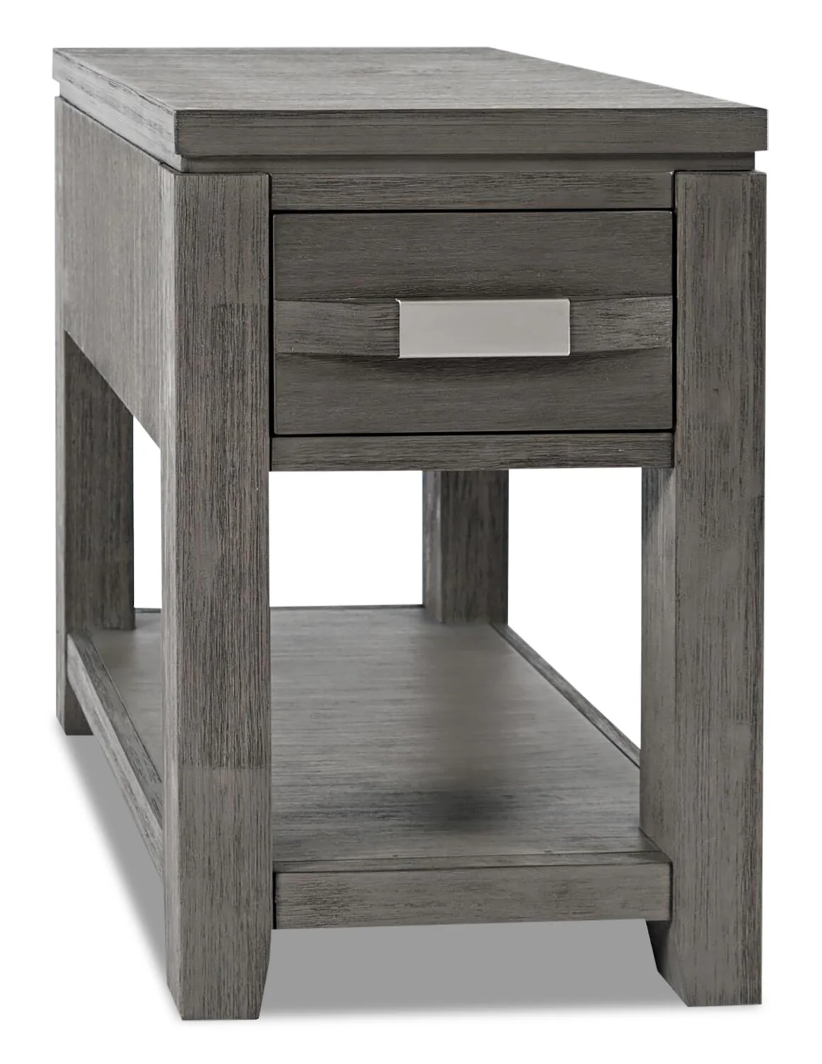 Bronx 16" Rustic Chairside Table with Storage and Shelf - Grey Wood