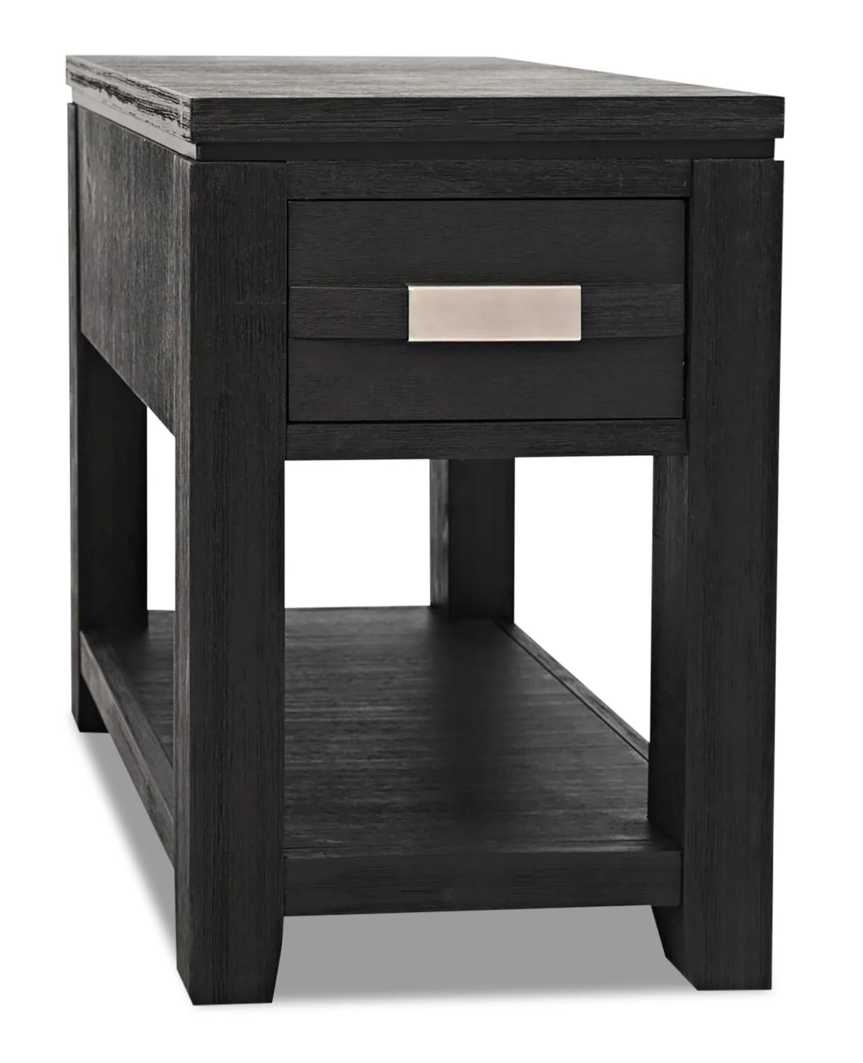 Bronx 16" Rustic Chairside Table with Storage and Shelf - Charcoal Wood