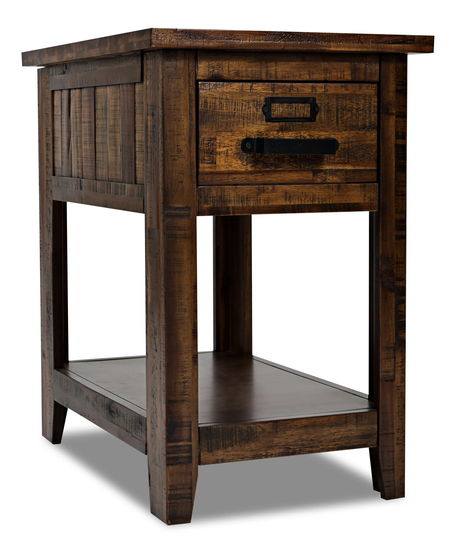 Casey 16" Rustic Chairside Table with Storage and Shelf - Brown Wood