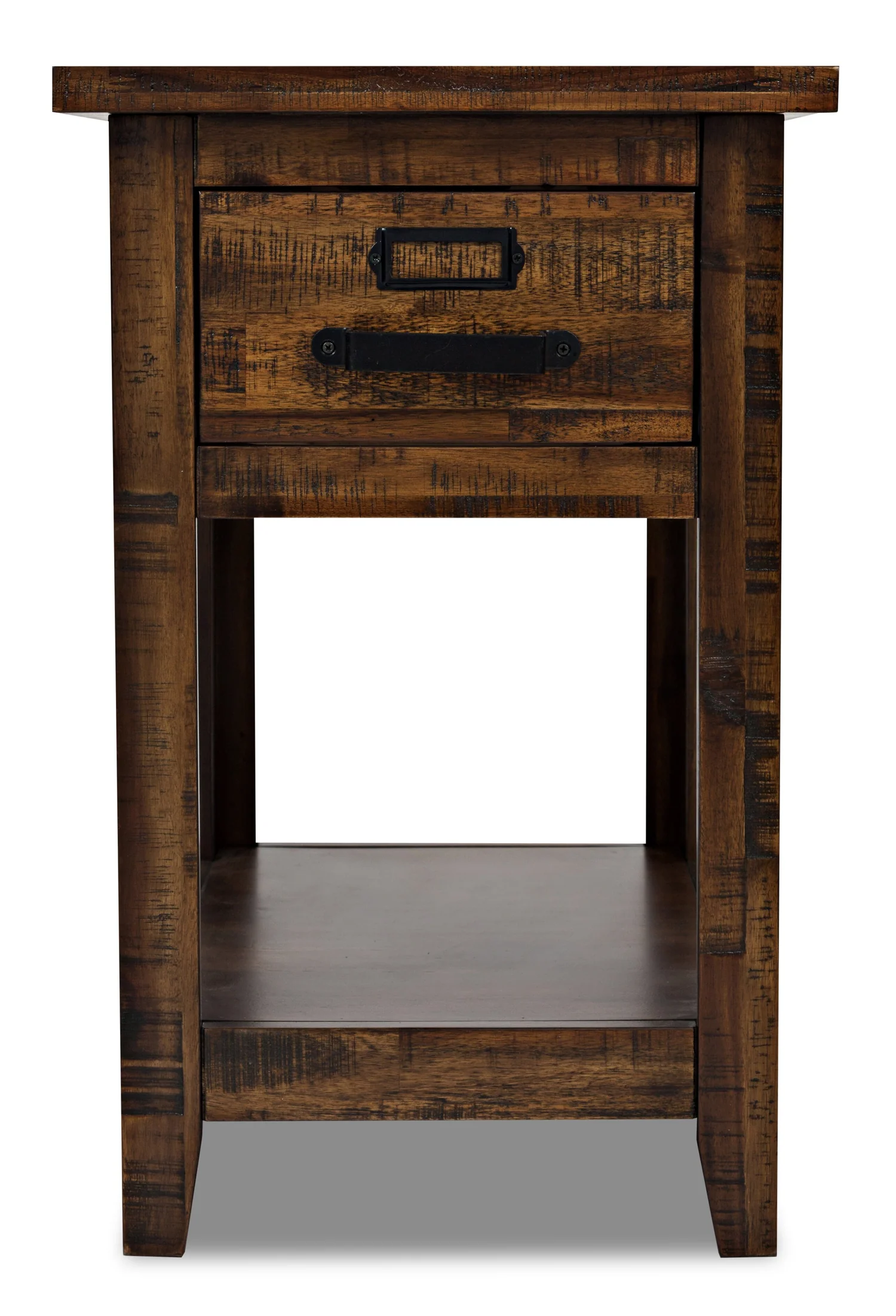 Casey 16" Rustic Chairside Table with Storage and Shelf - Brown Wood