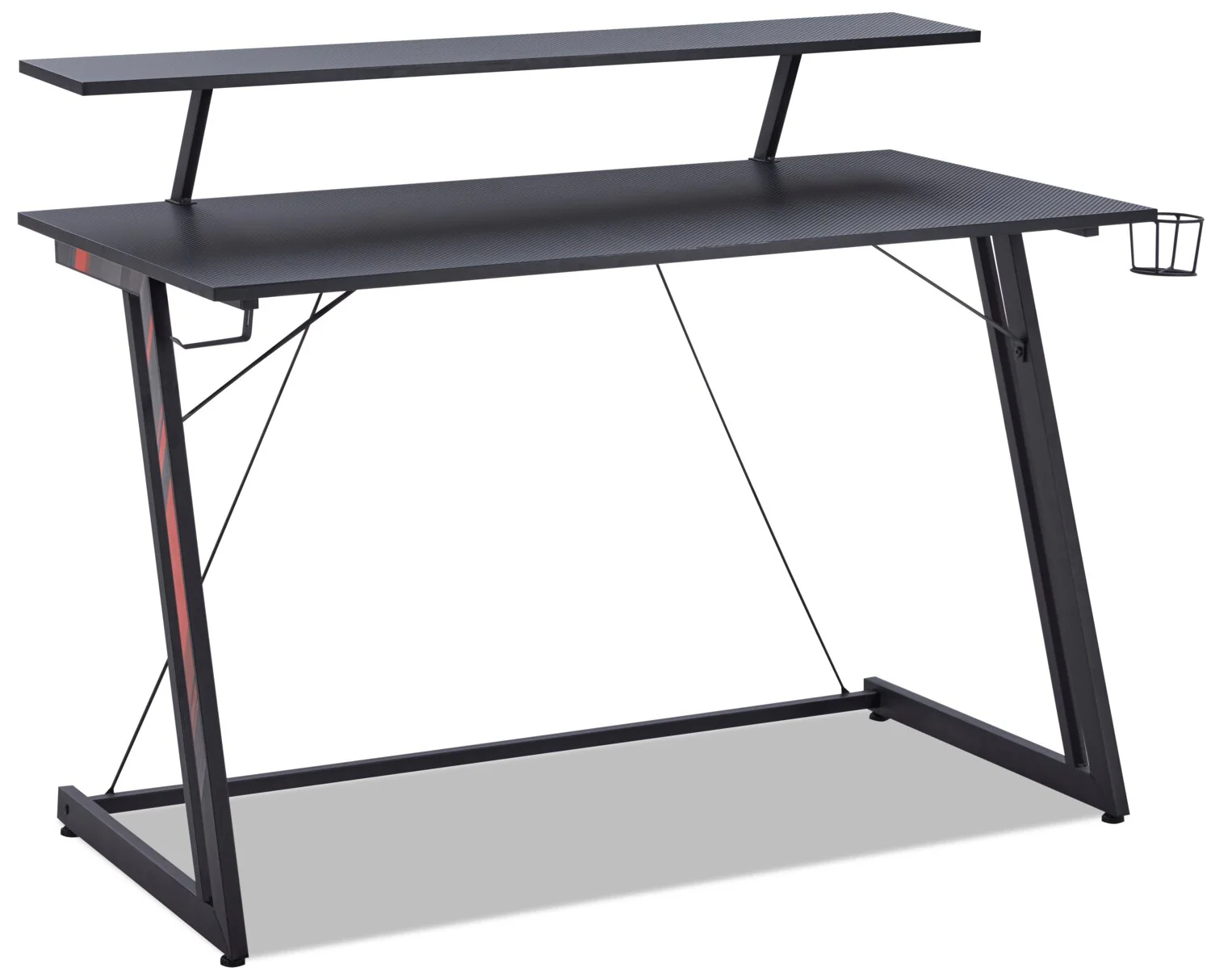 Sparta 48" Gaming Office Desk with Raised Monitor Shelf - Black with Red Accents
