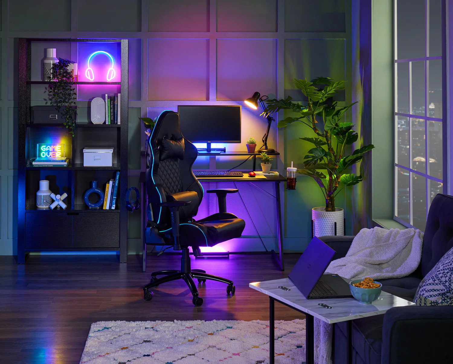 Sparta 48" Gaming Office Desk with Raised Monitor Shelf - Black with Red Accents