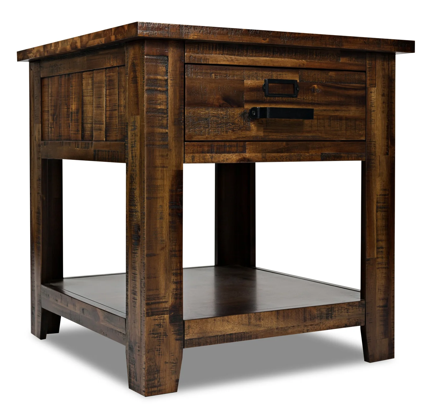 Casey 24" Rustic End Table with Storage and Shelf - Brown Wood