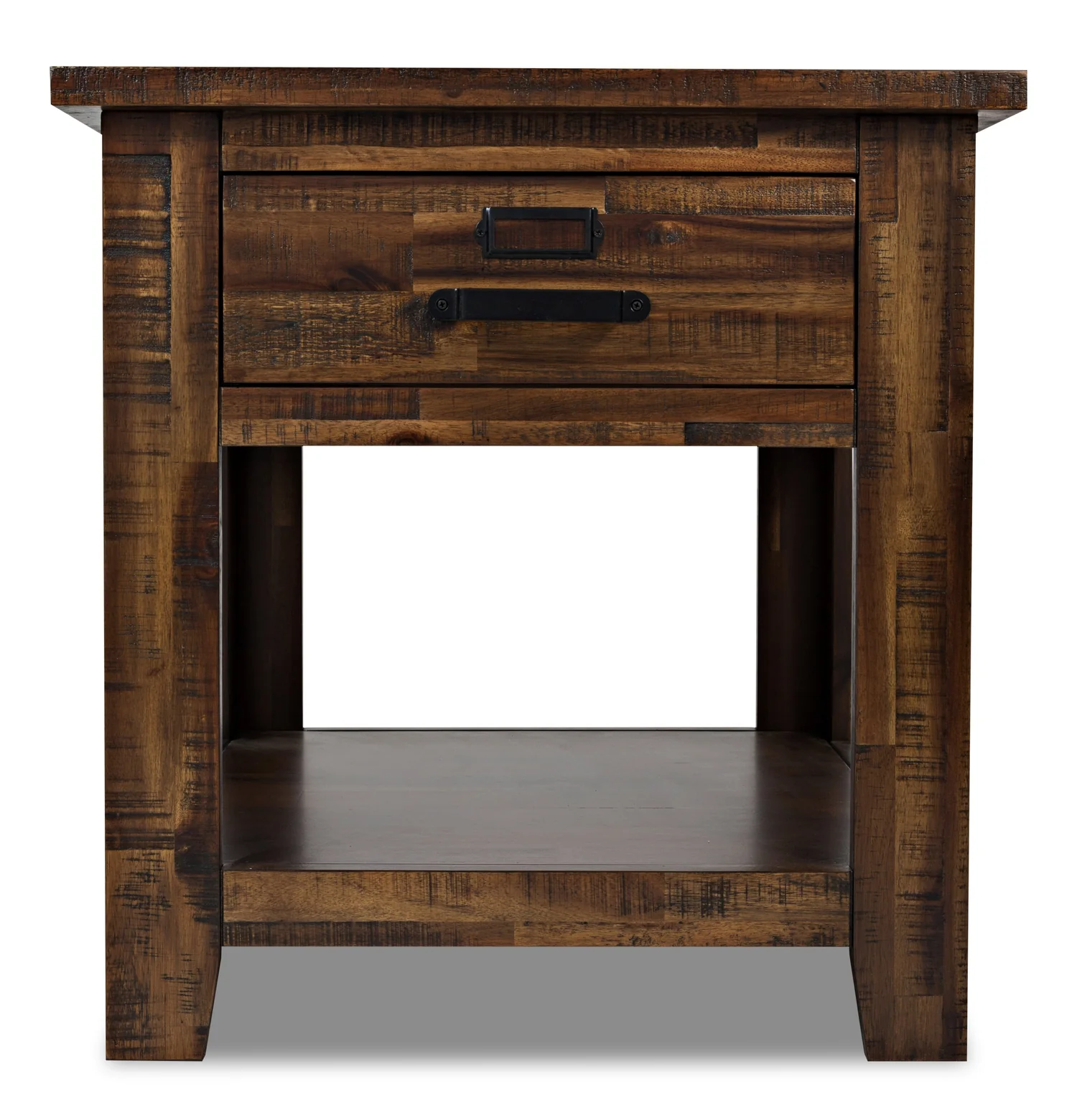 Casey 24" Rustic End Table with Storage and Shelf - Brown Wood