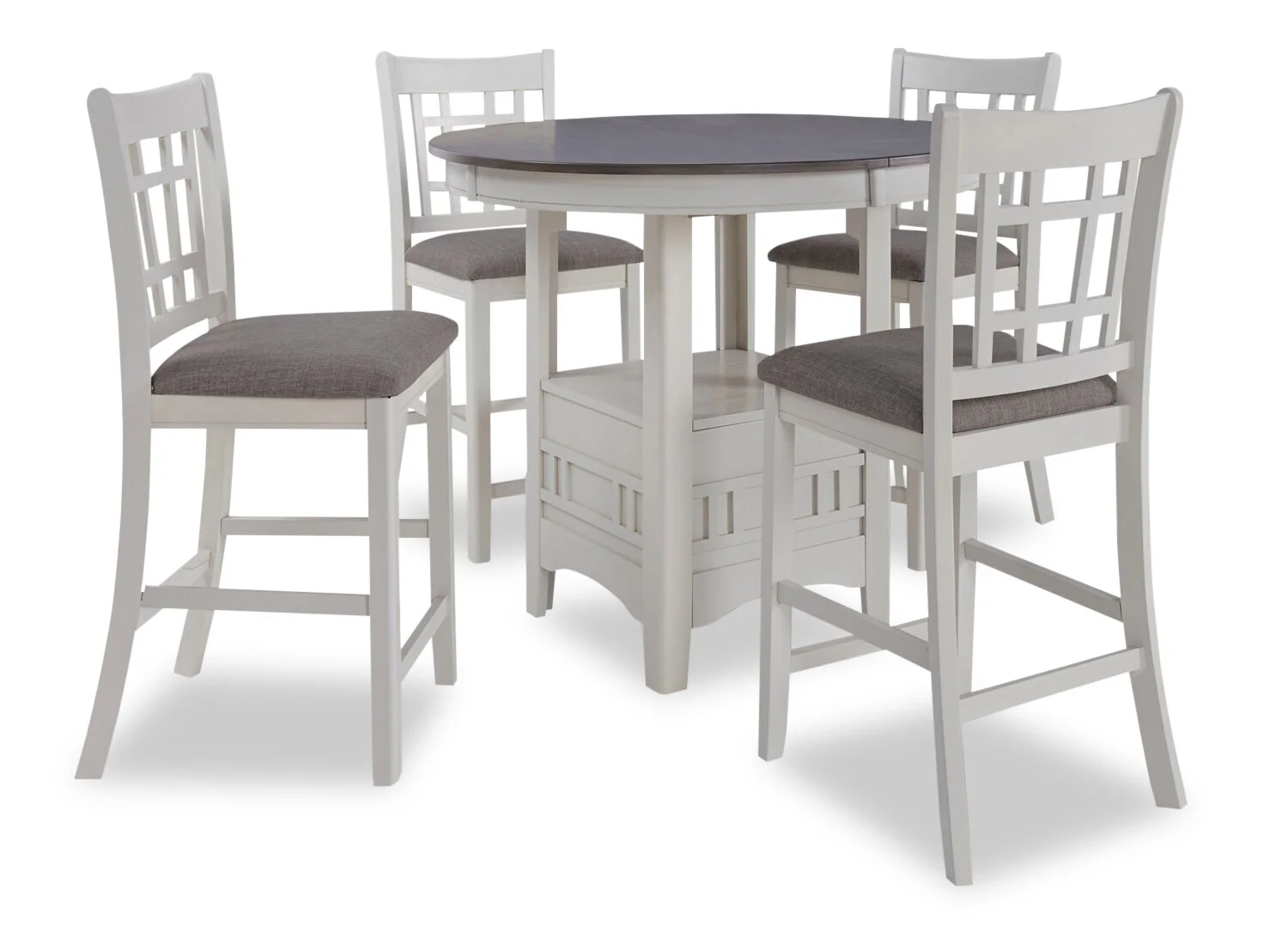 Dena 5pc Counter-Height Dining Set with Table & Chairs, 42-60"W Extension, Round  - Dove Grey