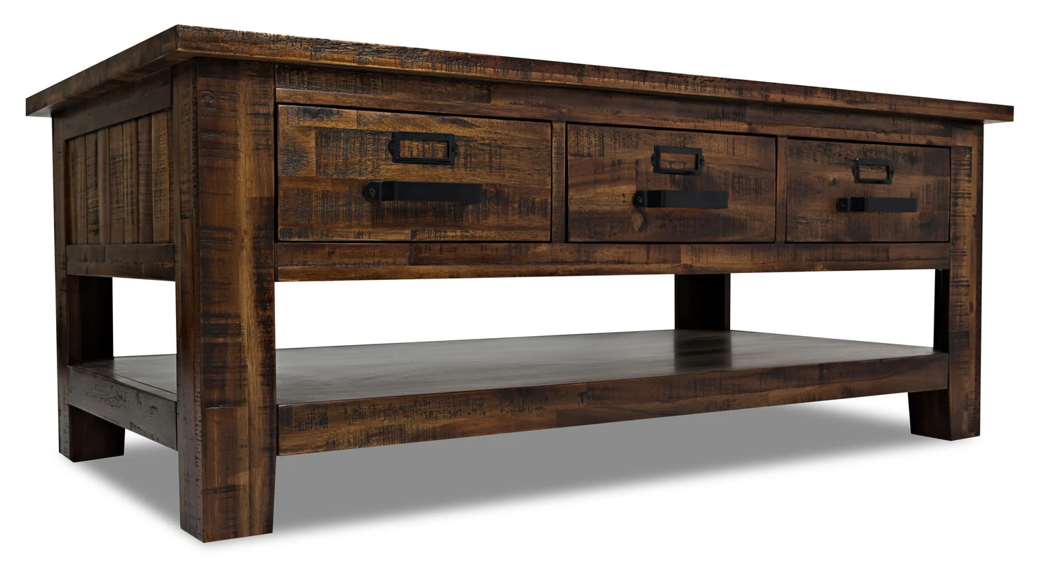 Casey 48" Rustic Coffee Table with Storage, Shelf and Casters - Brown Wood