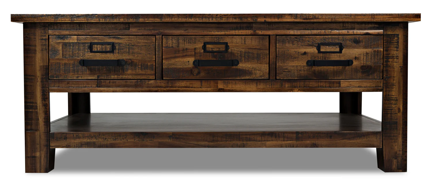 Casey 48" Rustic Coffee Table with Storage, Shelf and Casters - Brown Wood