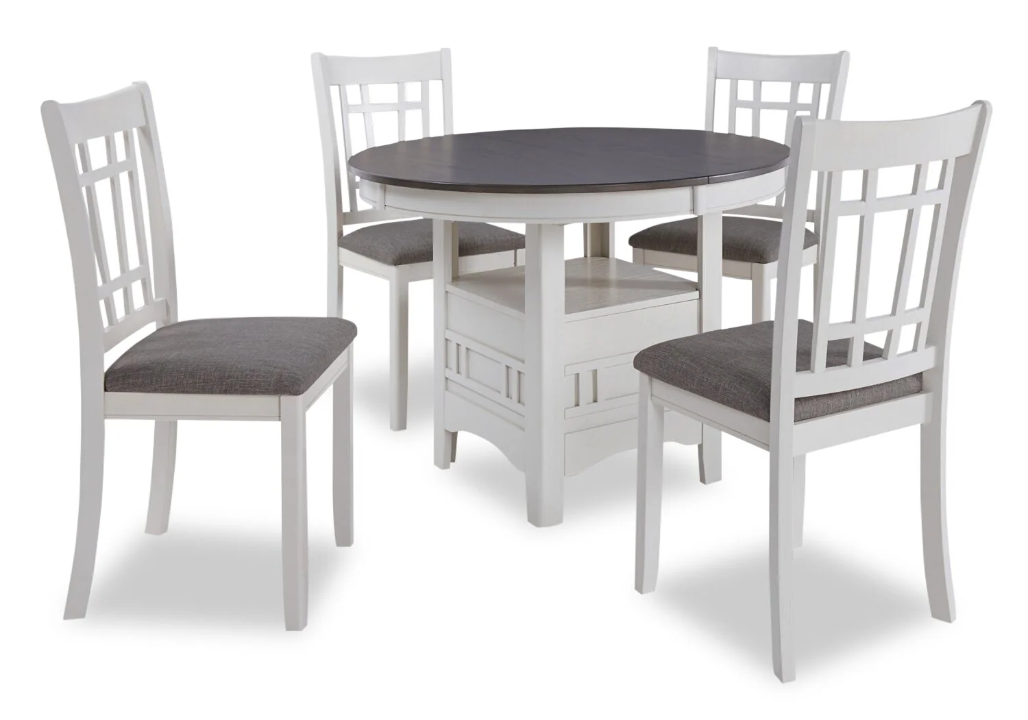 Dena 5pc Dining Set with Table & Chairs, 42-60"W Extension, Round  - Dove Grey