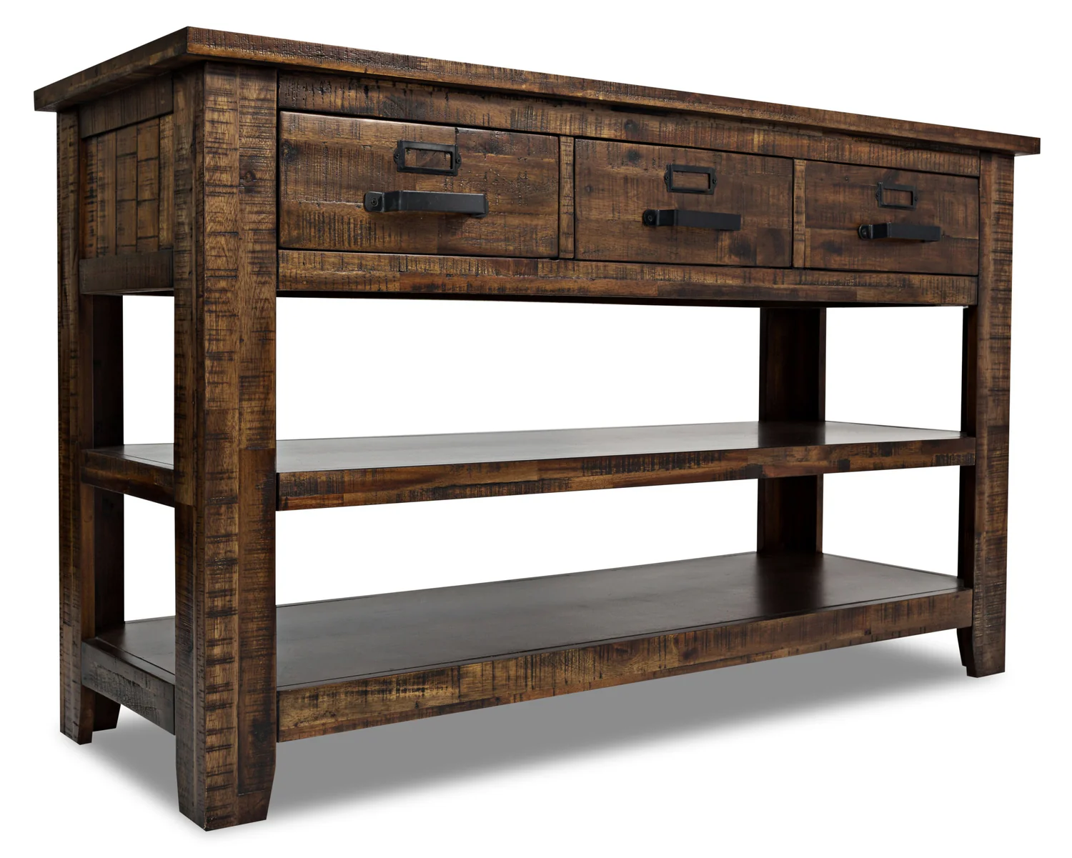 Casey 50" Rustic Sofa Table with Storage and Shelf - Brown Wood